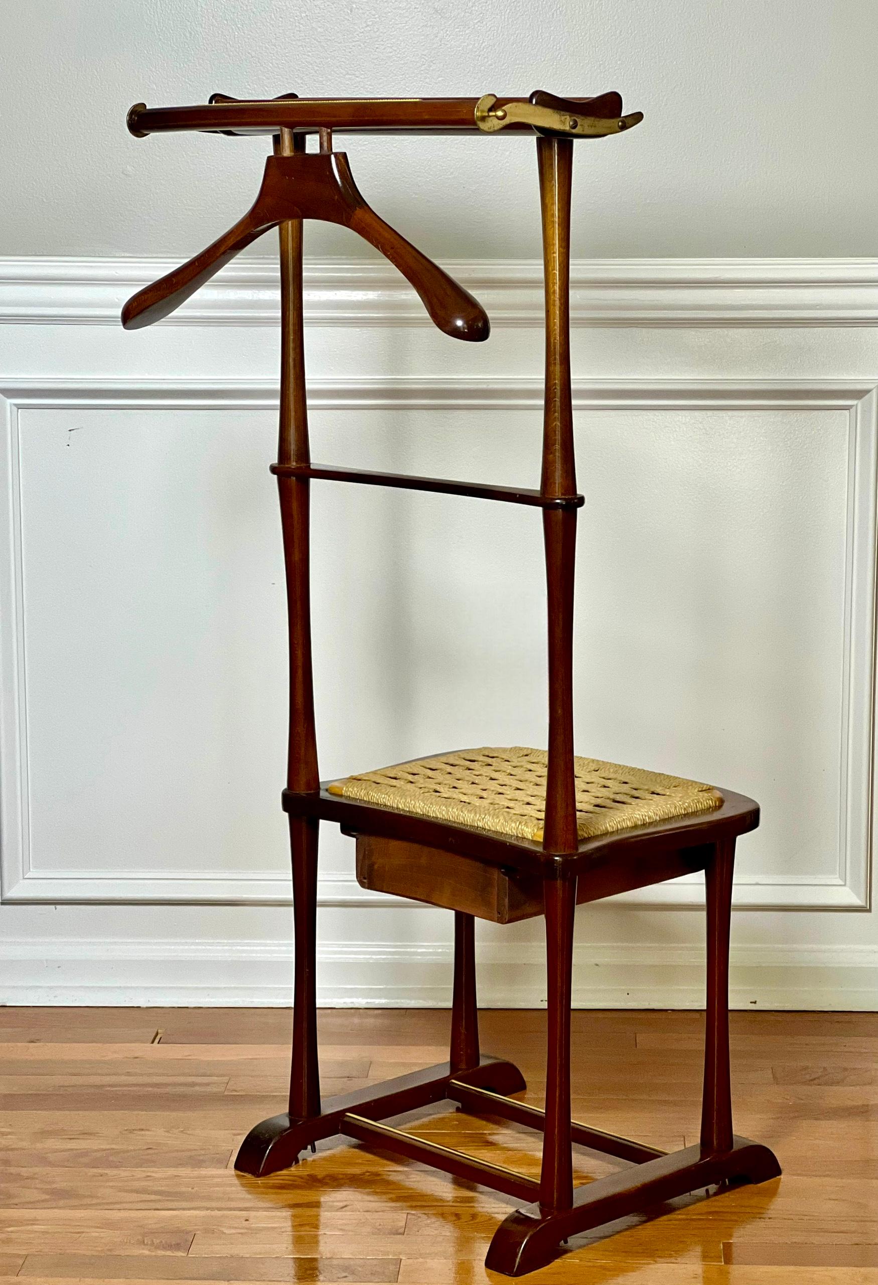 Italienischer Mahagoni-Valet Stand mit Schublade von SPQR aus der Jahrhundertmitte 1