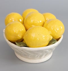 Mid Century Italian Majolica Bowl of Lemons Basket Centerpiece