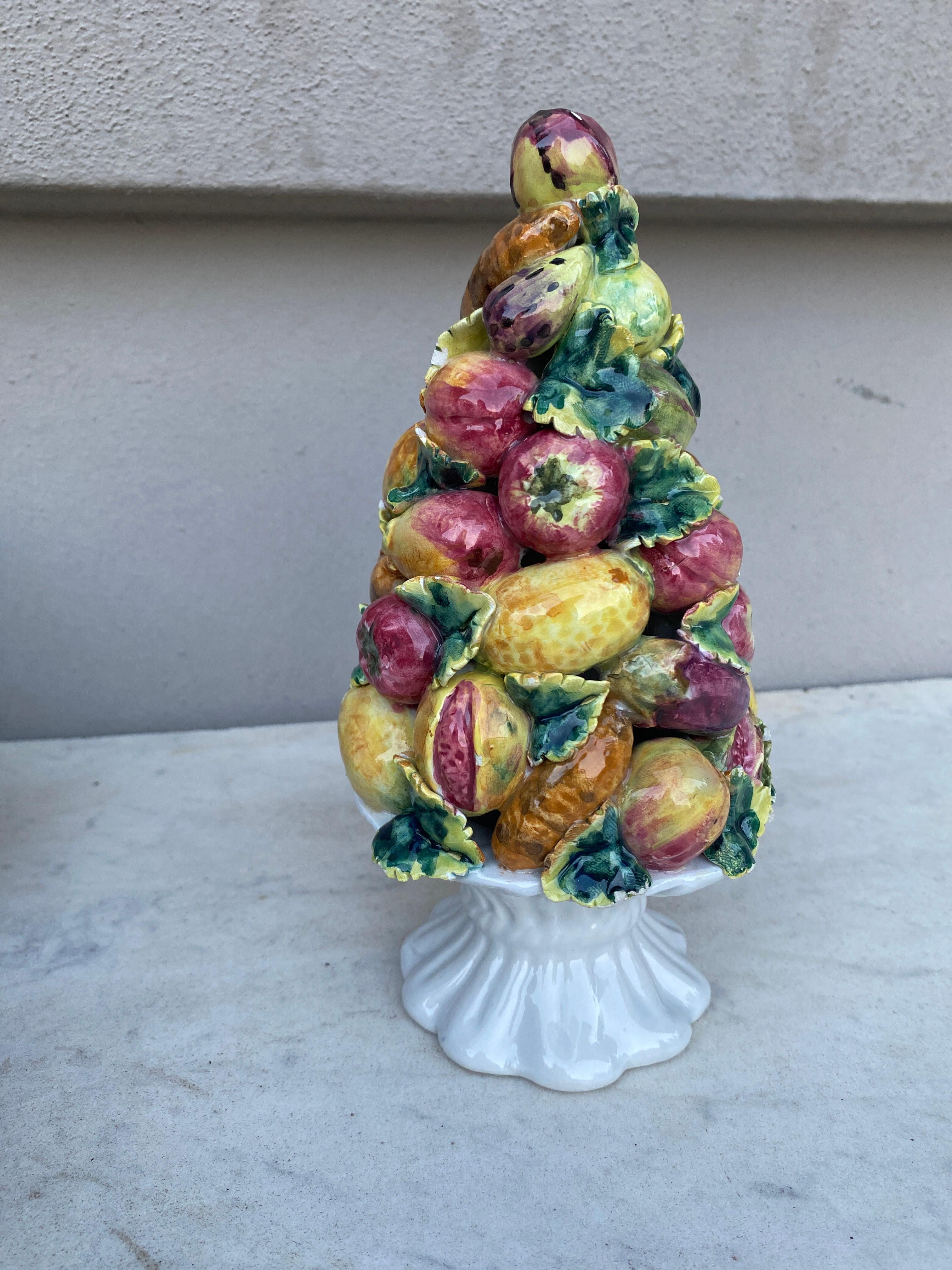 Midcentury Italian Majolica Fruits Finial Topiary In Good Condition For Sale In Austin, TX