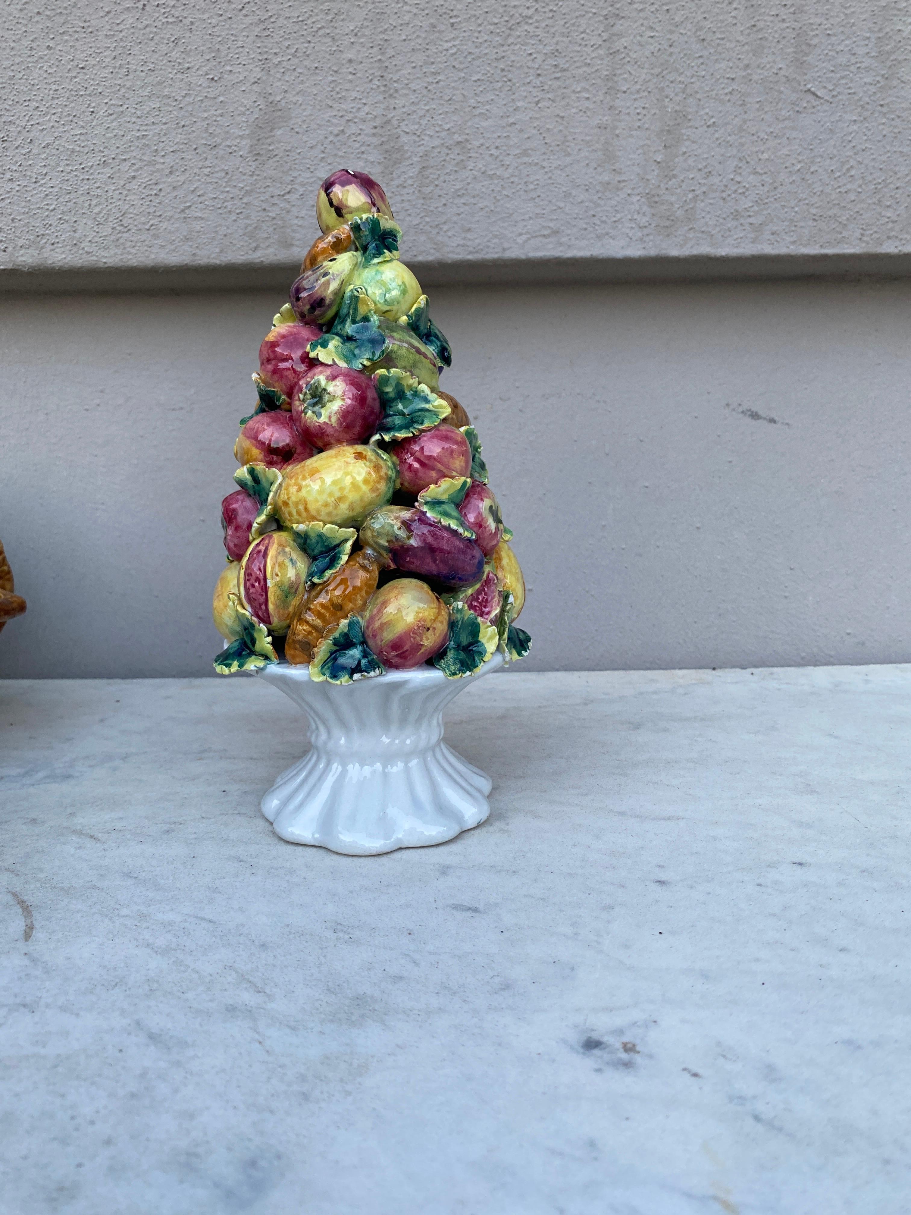 Mid-20th Century Midcentury Italian Majolica Fruits Finial Topiary For Sale