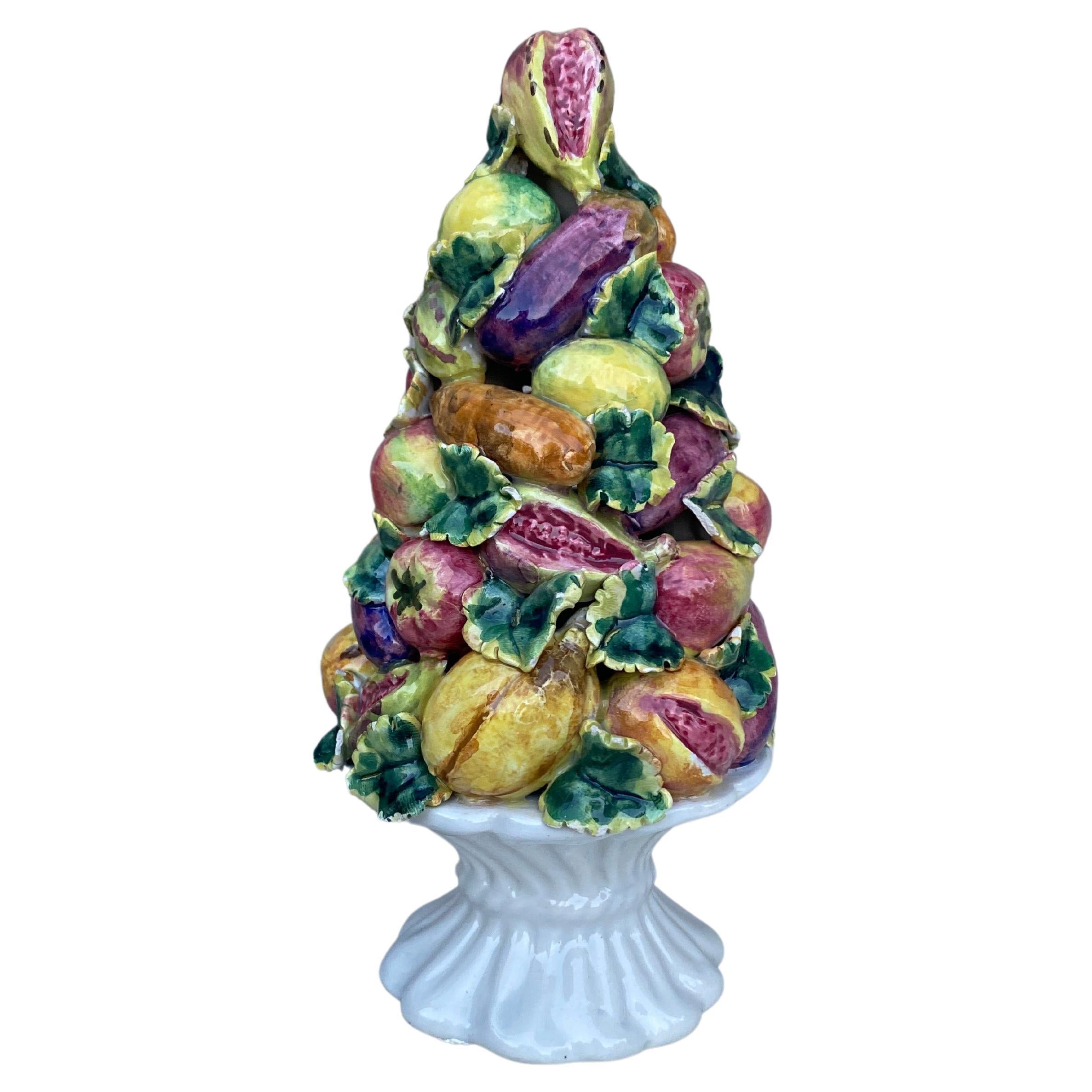 Midcentury Italian Majolica Fruits Finial Topiary