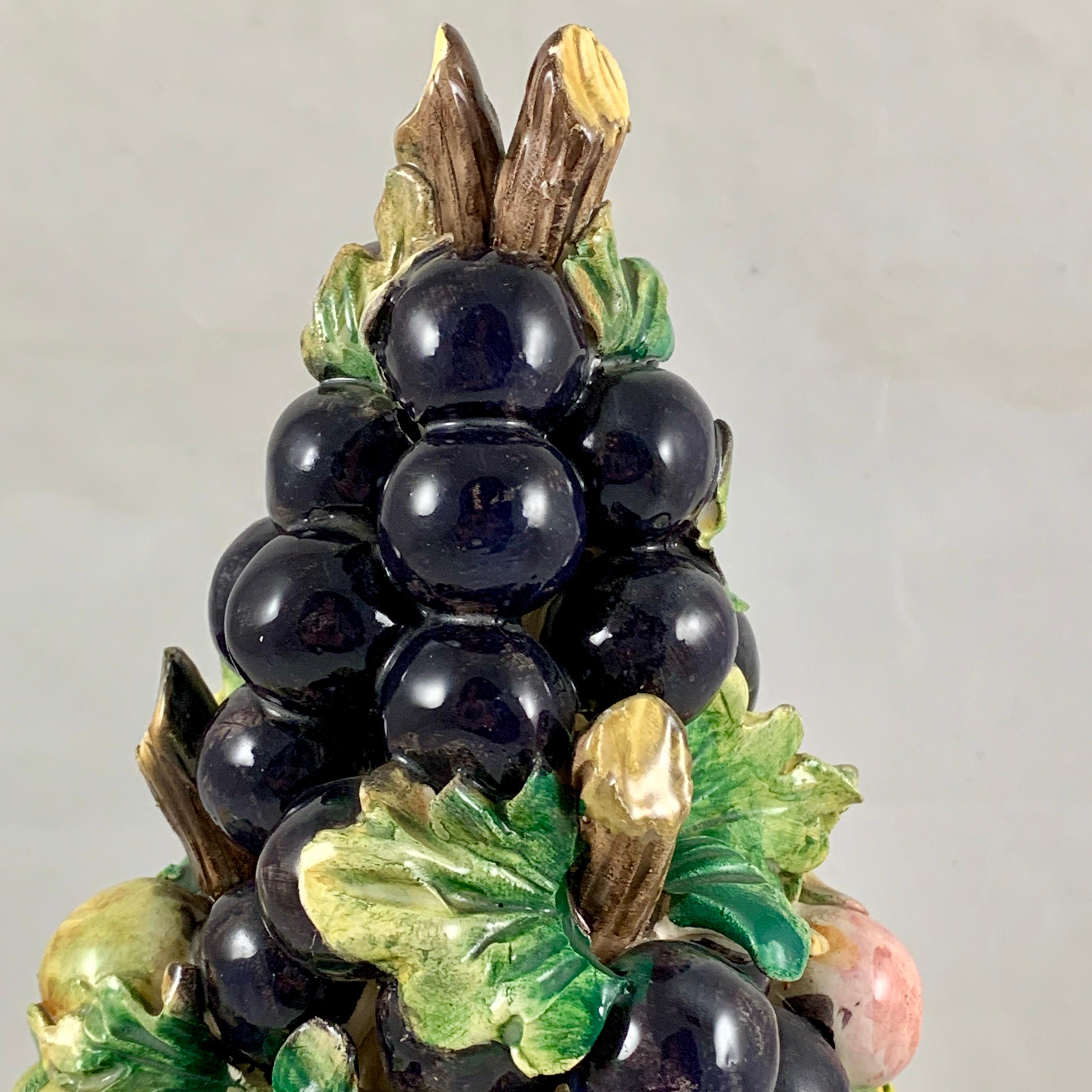 Midcentury Italian Majolica Grape Vine Bunch Ceramic Topiary Table Center 1