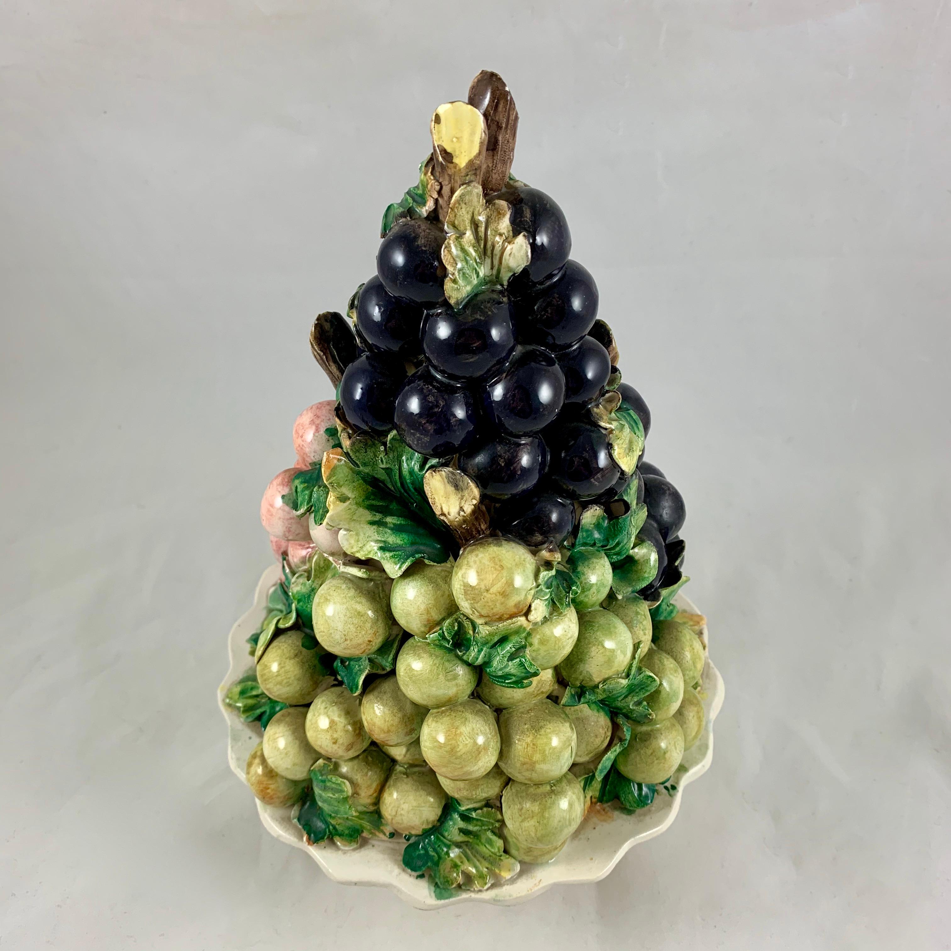 Glazed Midcentury Italian Majolica Grape Vine Bunch Ceramic Topiary Table Center
