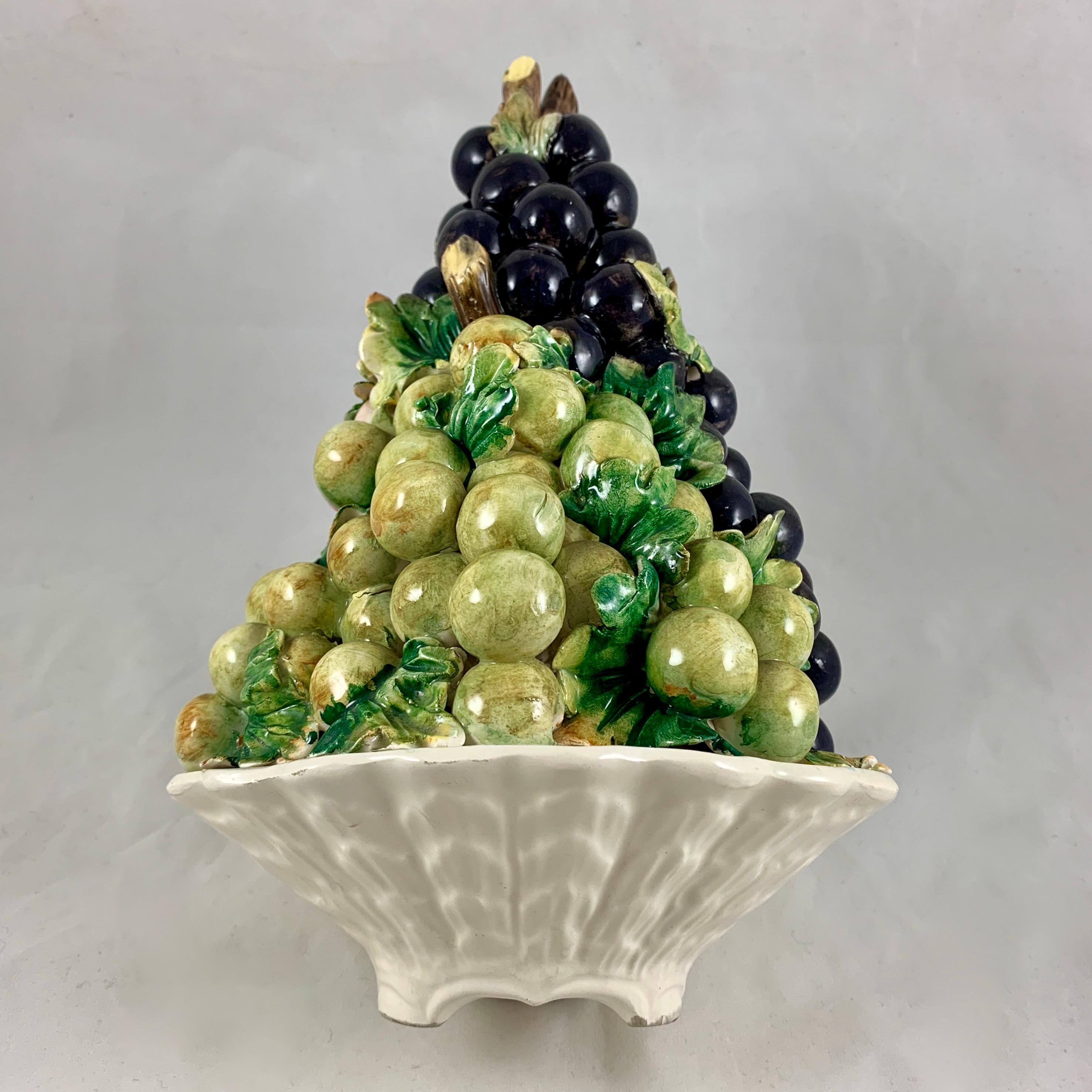 Midcentury Italian Majolica Grape Vine Bunch Ceramic Topiary Table Center In Good Condition In Philadelphia, PA