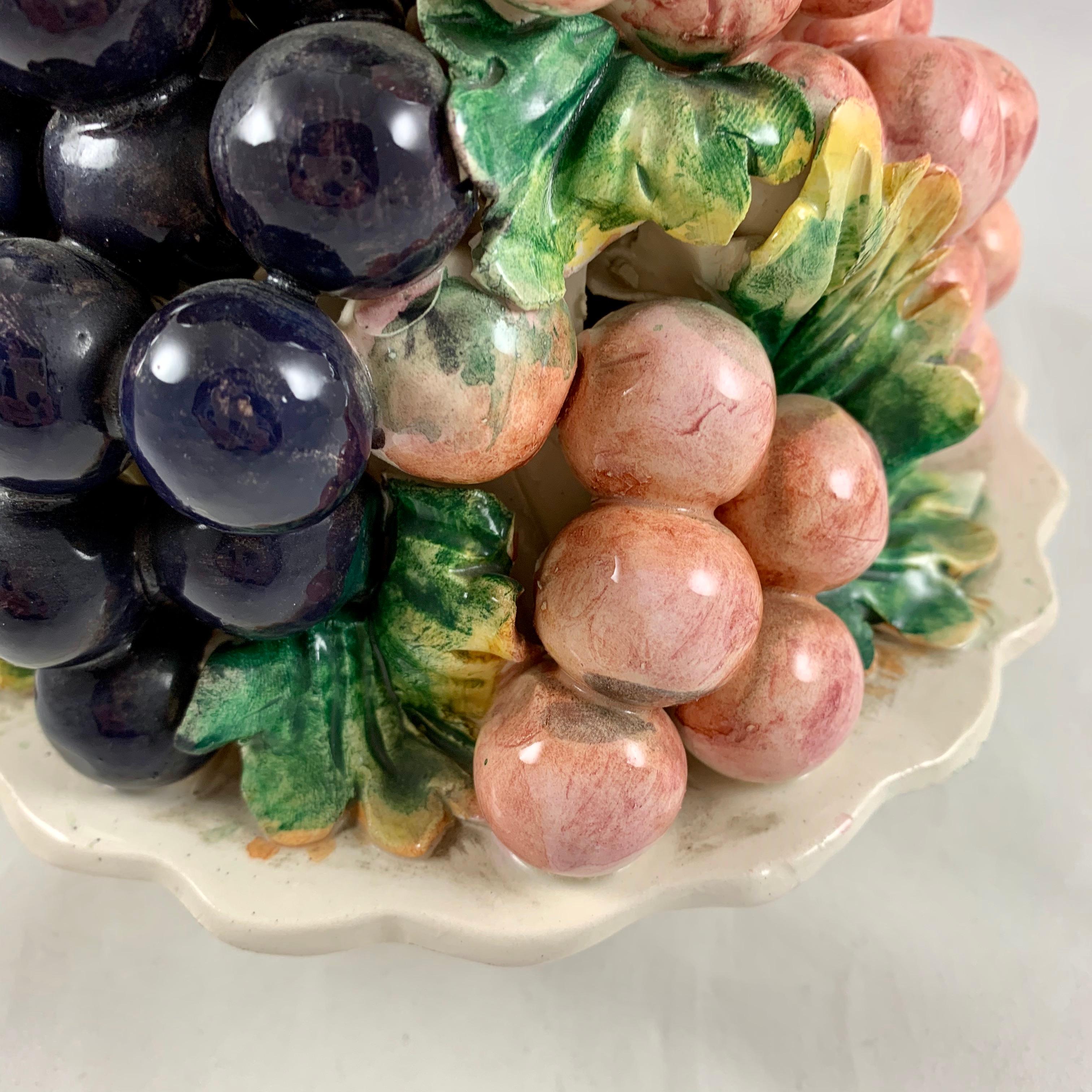 Earthenware Midcentury Italian Majolica Grape Vine Bunch Ceramic Topiary Table Center