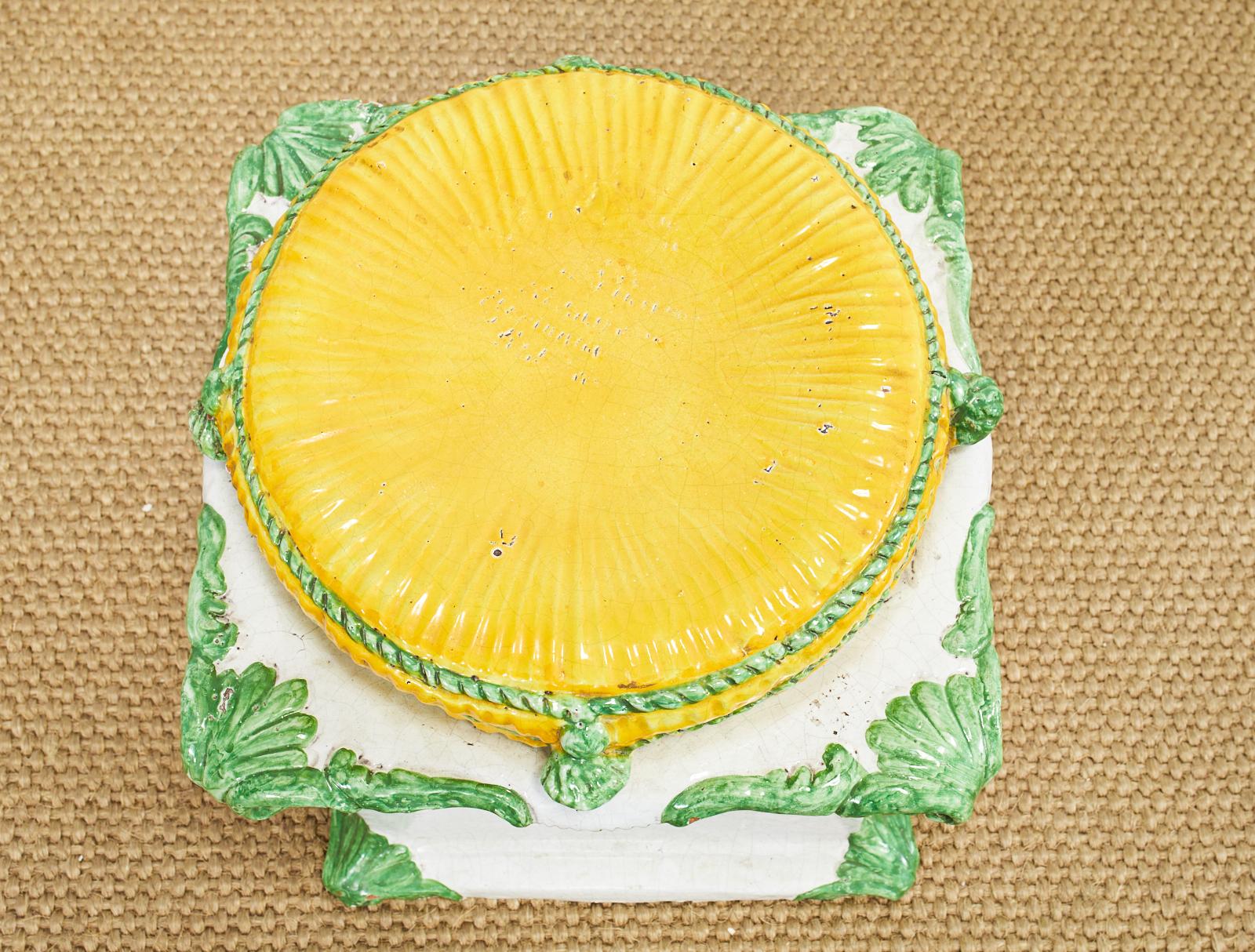 Mid-Century Italian Majolica Neoclassical Style Garden Seat Stool In Distressed Condition For Sale In Rio Vista, CA