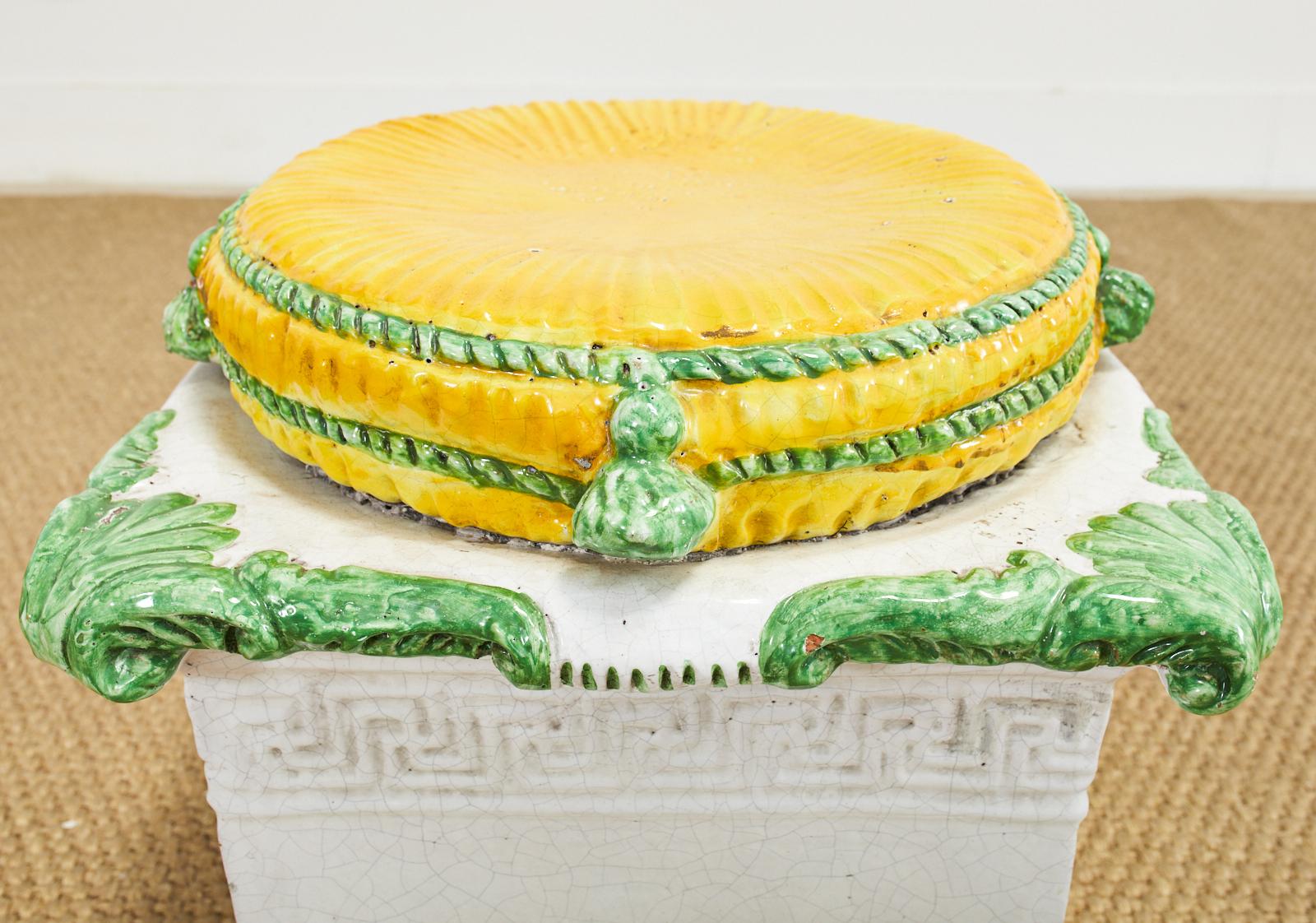 20th Century Mid-Century Italian Majolica Neoclassical Style Garden Seat Stool For Sale