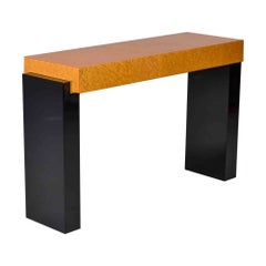 Mid Century Italian Maple and Black Console Table
