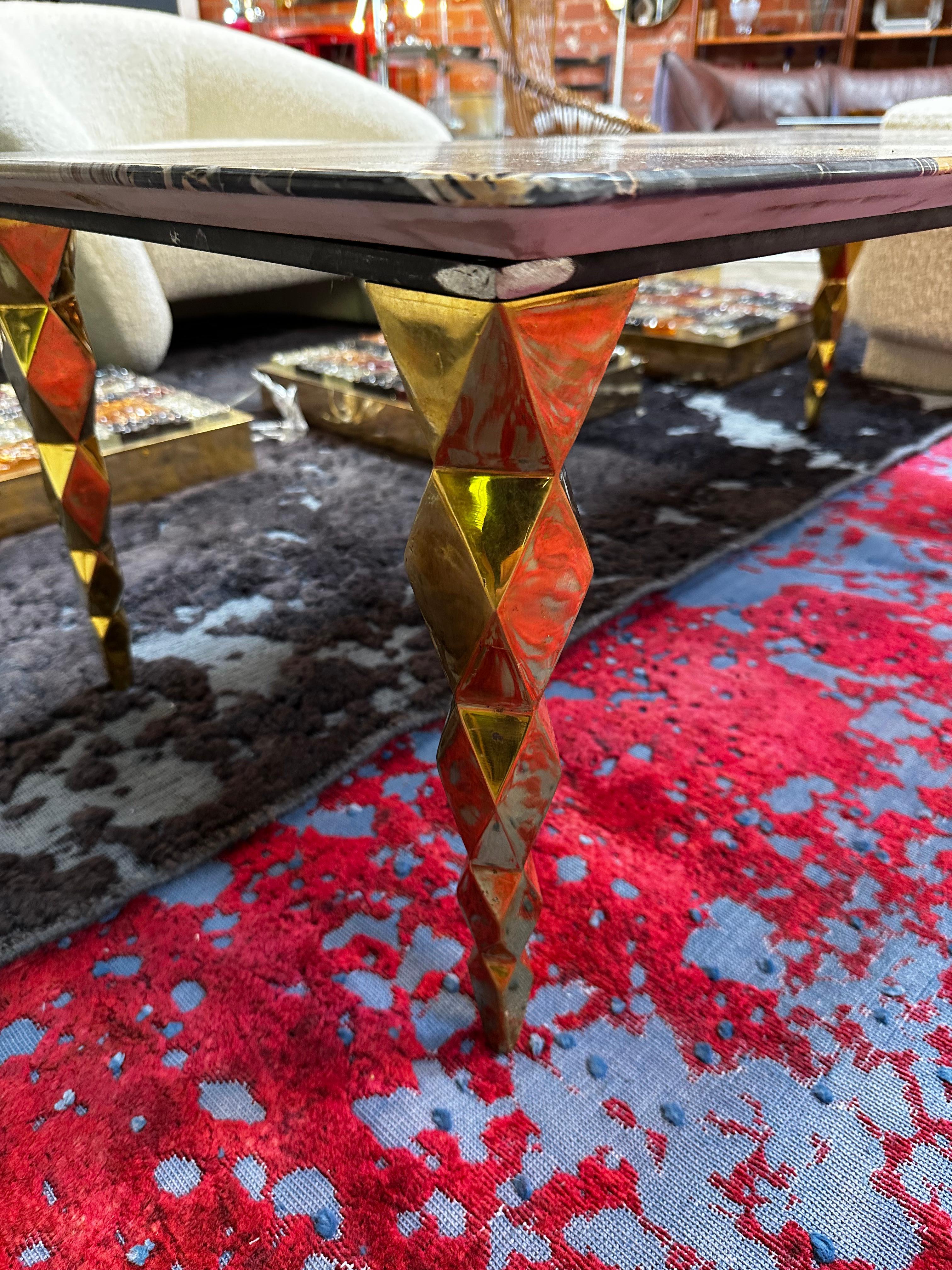 Mid-Century Italian Marble and Brass Coffee Table, 1980s In Good Condition For Sale In Los Angeles, CA