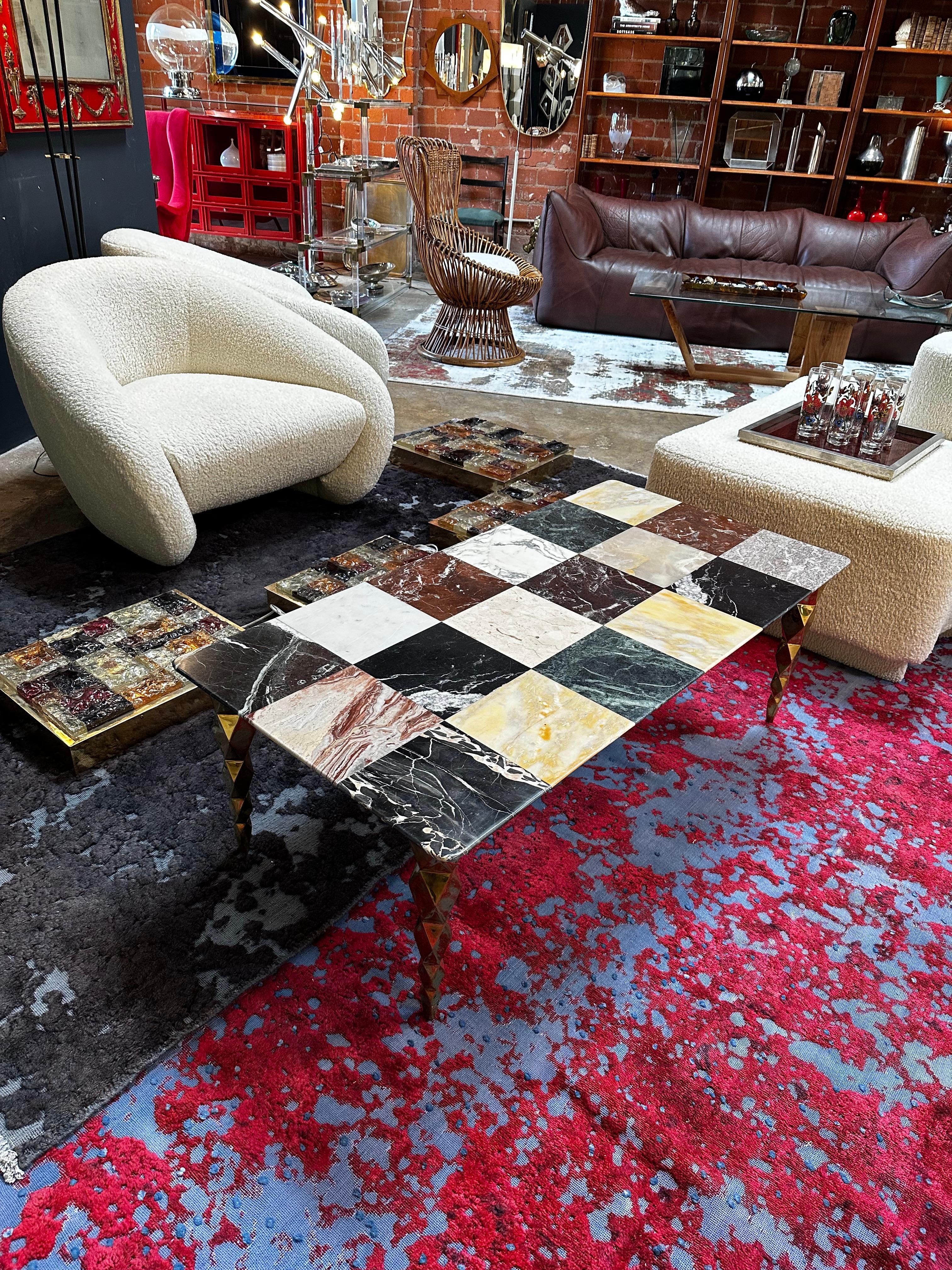 Late 20th Century Mid-Century Italian Marble and Brass Coffee Table, 1980s For Sale