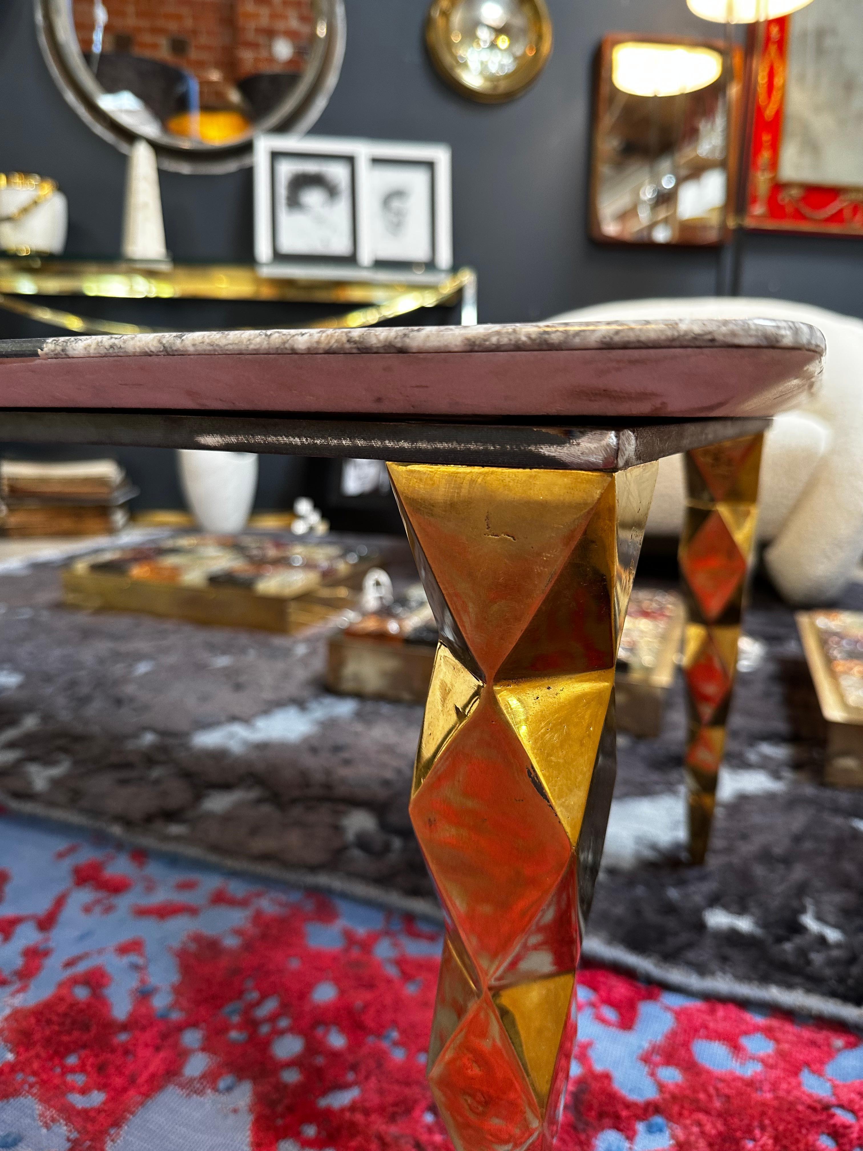 Mid-Century Italian Marble and Brass Coffee Table, 1980s For Sale 3