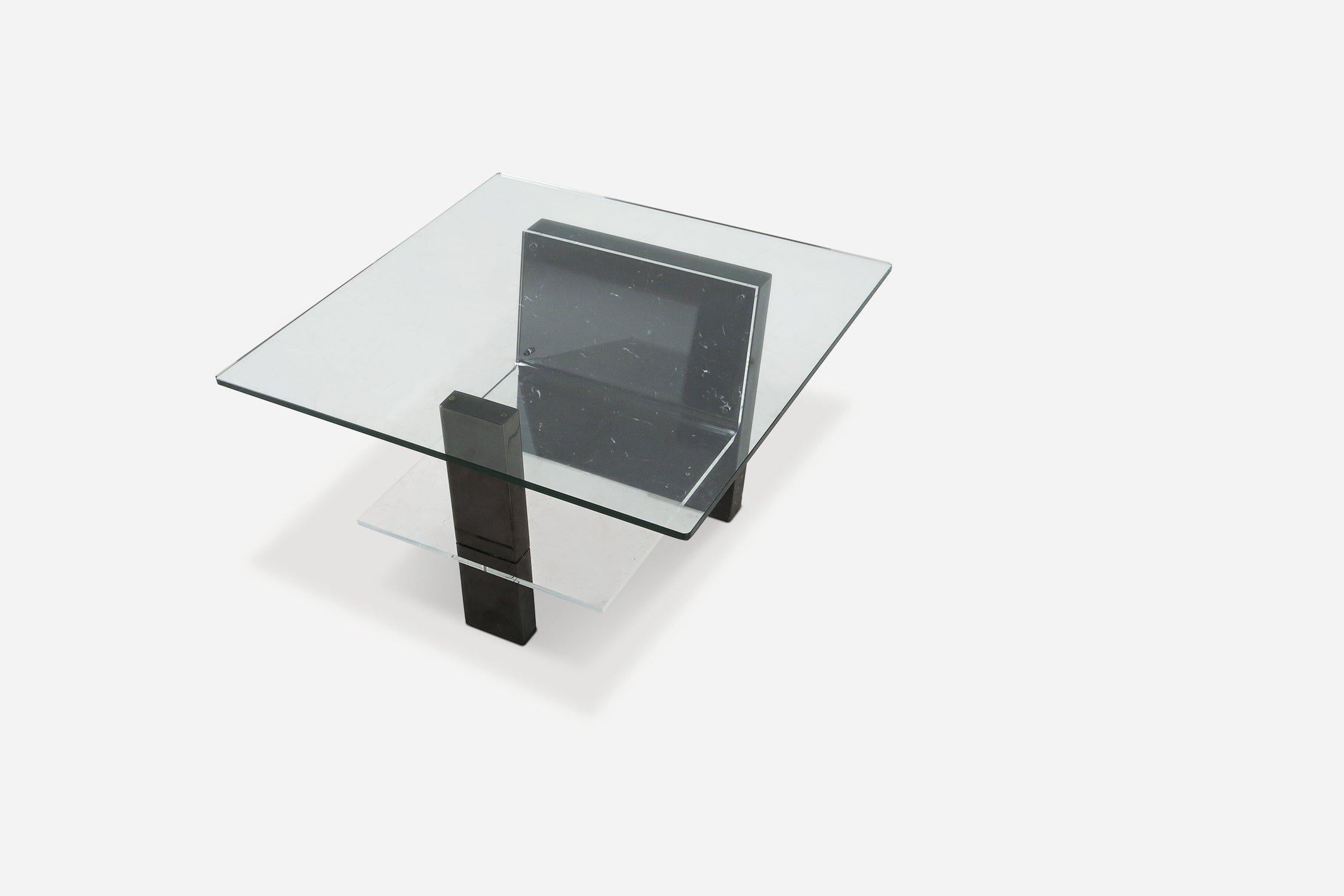 Mesa de centro italiana de mármol y cristal de mediados de siglo, años 70 Moderno de mediados de siglo en venta