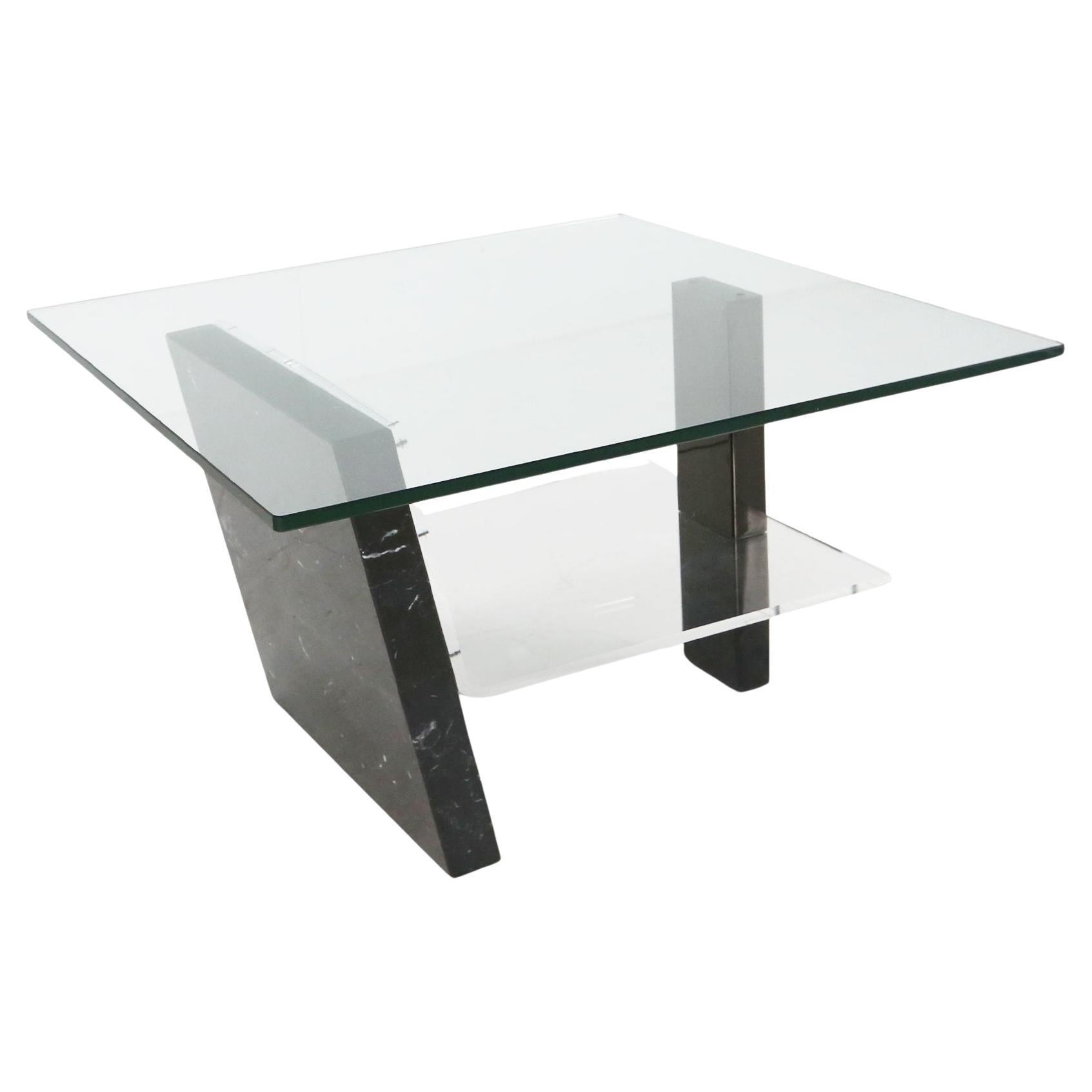 Mesa de centro italiana de mármol y cristal de mediados de siglo, años 70