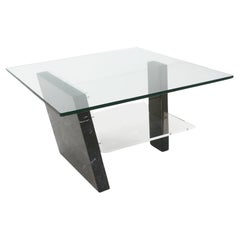 Mesa de centro italiana de mármol y cristal de mediados de siglo, años 70