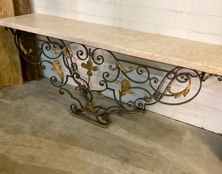 20th Century Midcentury Italian Marble and Iron Console For Sale