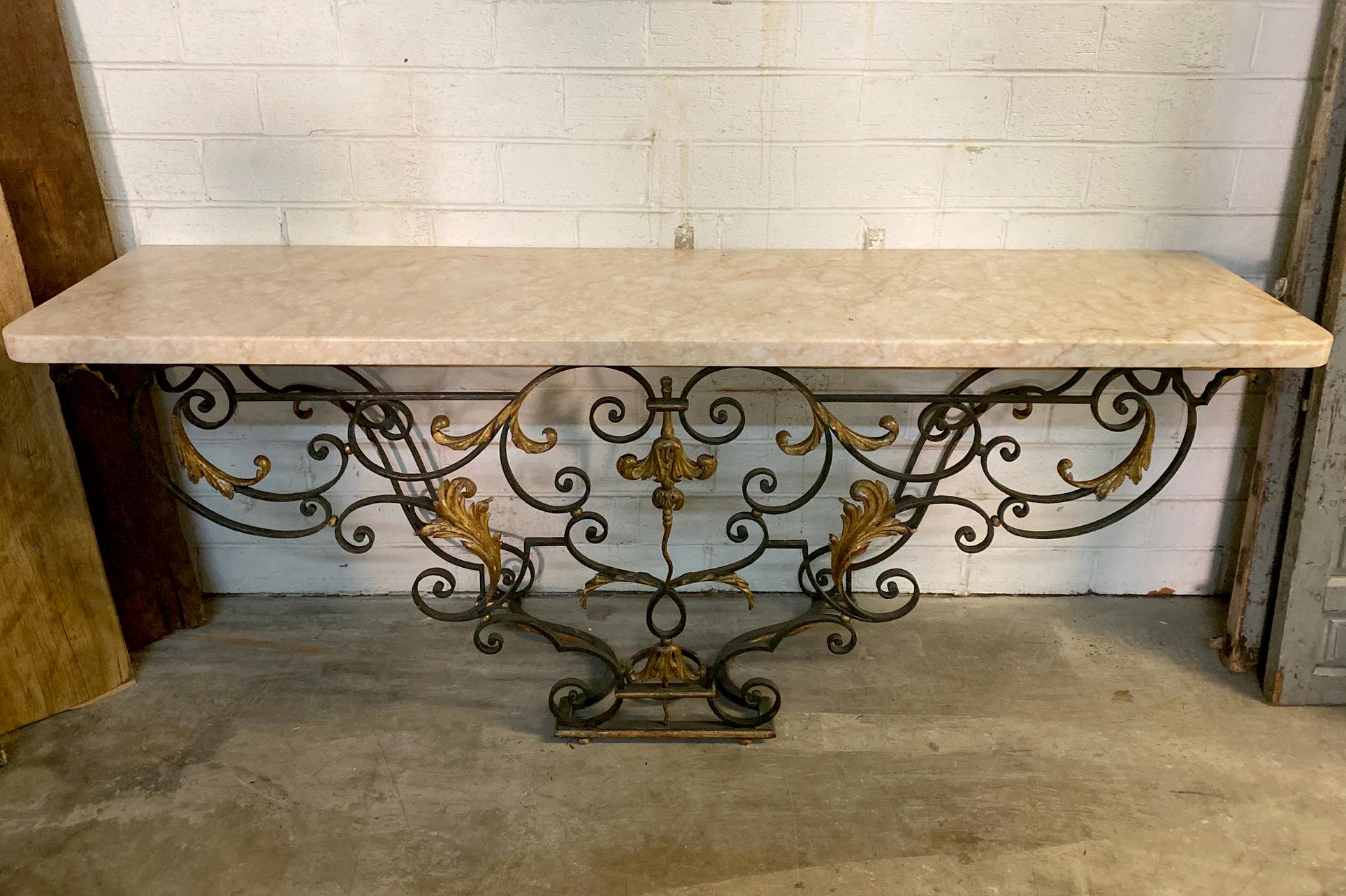 Midcentury Italian Marble and Iron Console 2