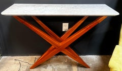 Mid Century Italian Marble and Wood Console, 1980s