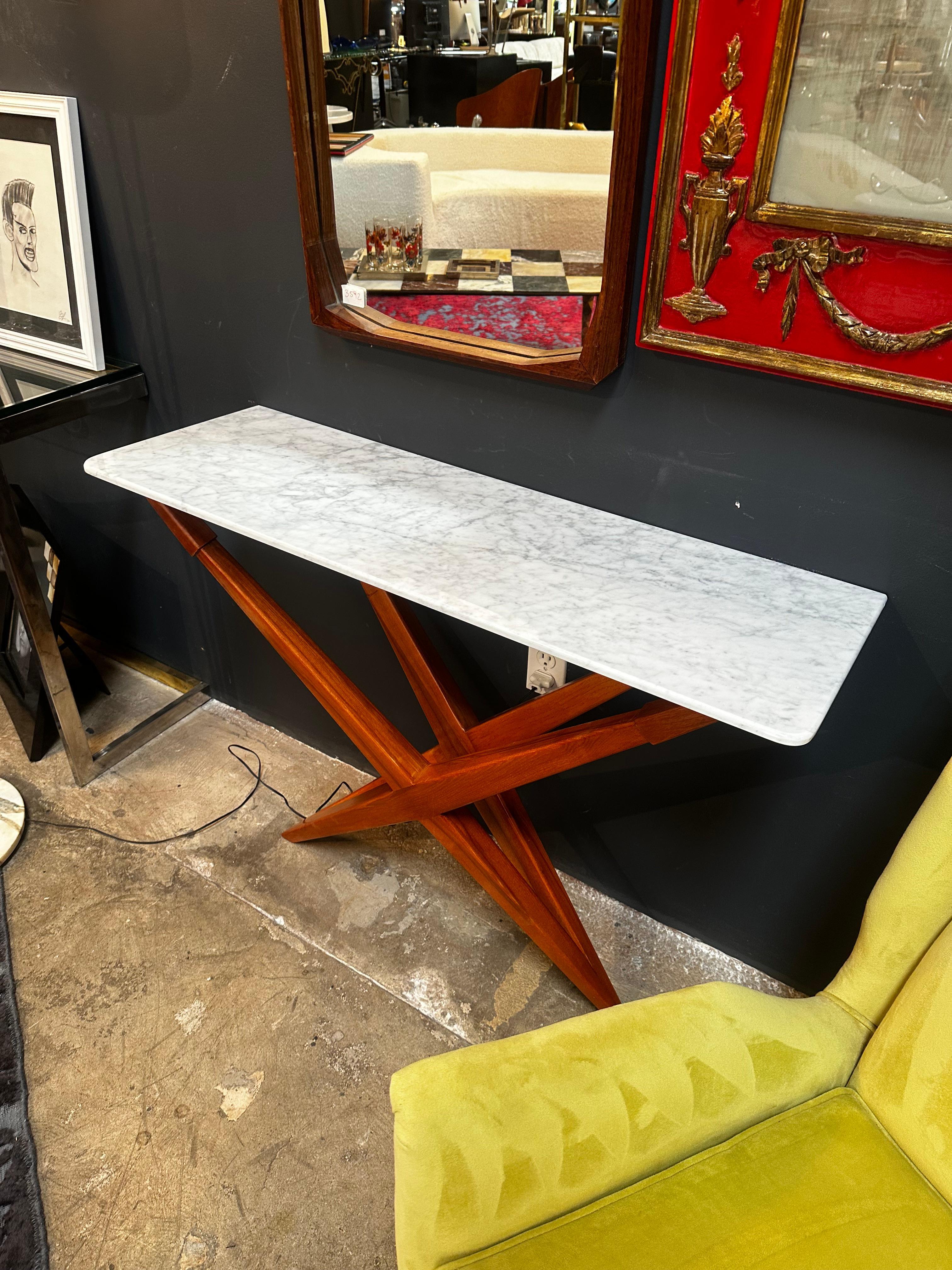 Mid Century Italian Marble and Wood Console, 1980s For Sale 1