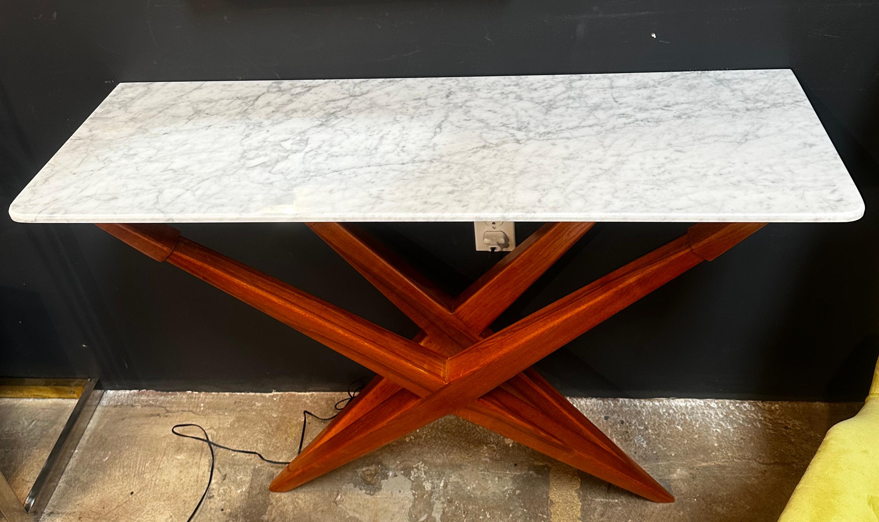 Mid Century Italian Marble and Wood Console, 1980s For Sale 3