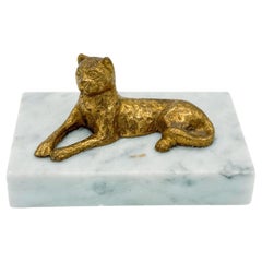 Mid Century Italian Marble Brass Italian Cheetah Marble Paperweight