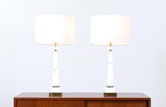 Mid-Century Italian Marble & Brass Pyramid Style Table Lamps