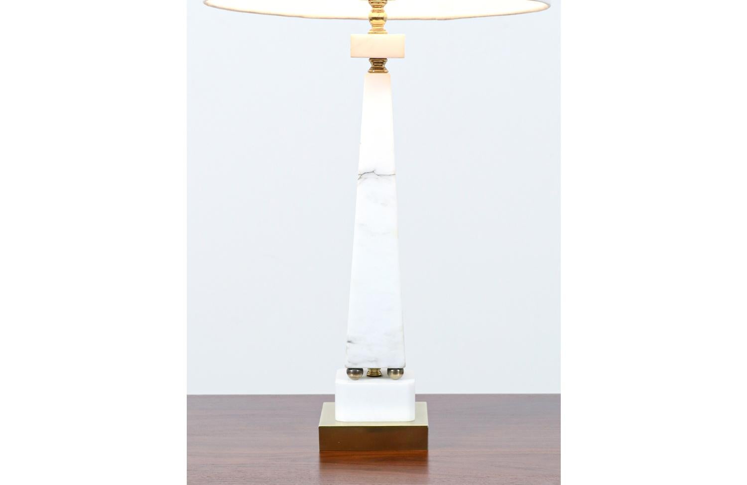 Mid-Century Italian Marble & Brass Pyramid Style Table Lamps For Sale 1