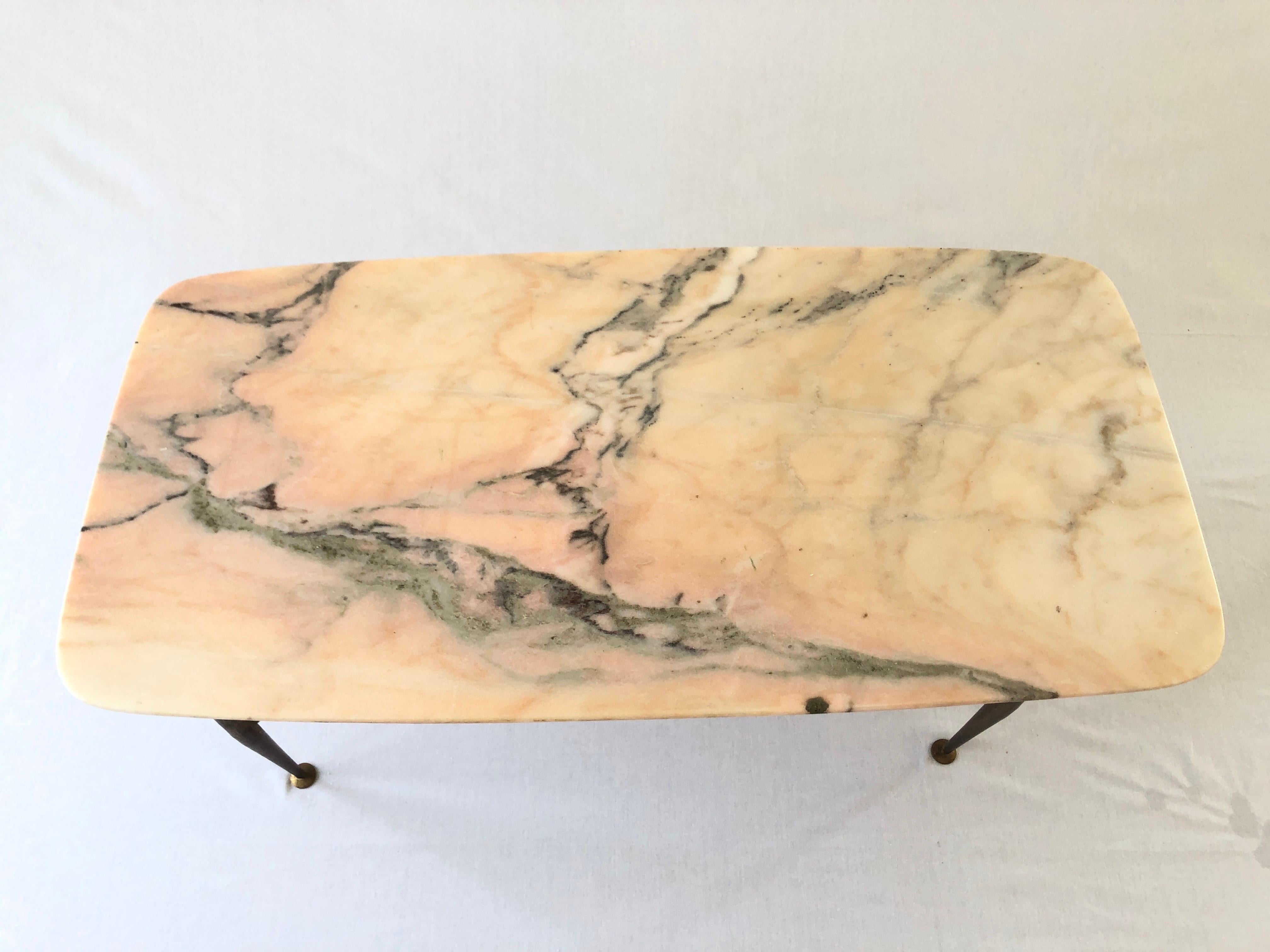 Mid-Century Modern Mid-century Italian Marble Coffee Table with Brass Legs, 1960s, Italy For Sale