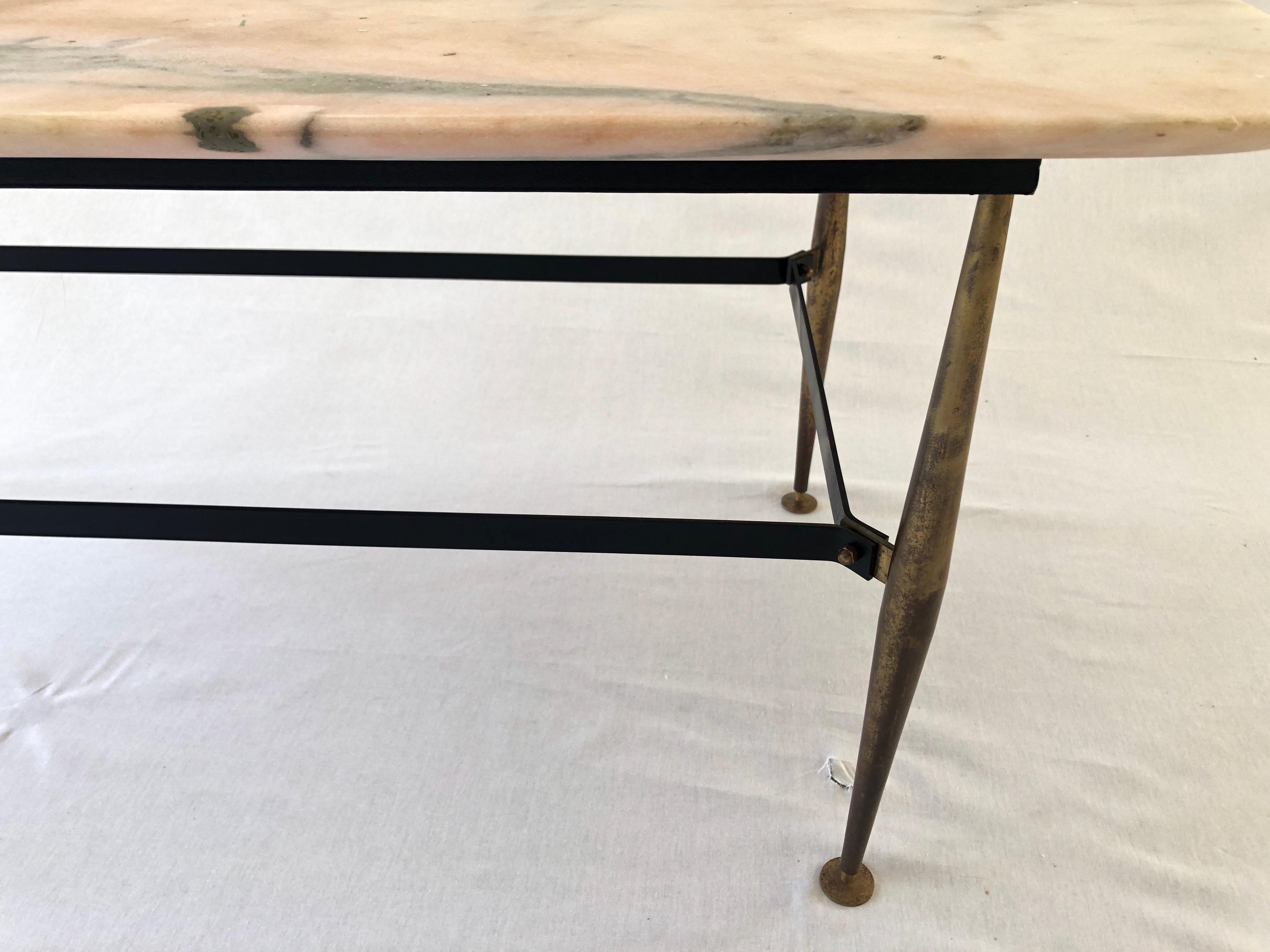 Mid-20th Century Mid-century Italian Marble Coffee Table with Brass Legs, 1960s, Italy For Sale