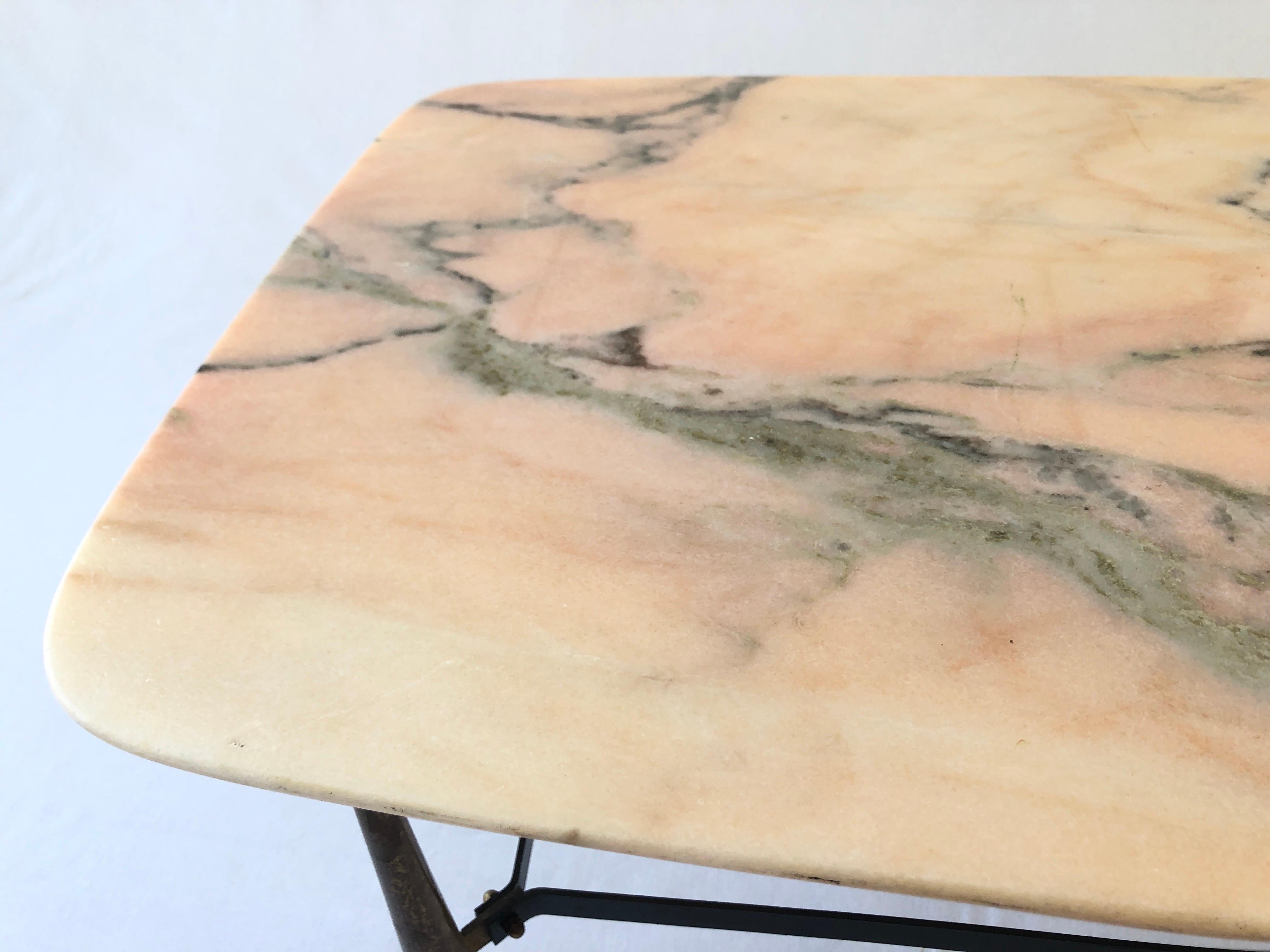 Mid-century Italian Marble Coffee Table with Brass Legs, 1960s, Italy For Sale 4