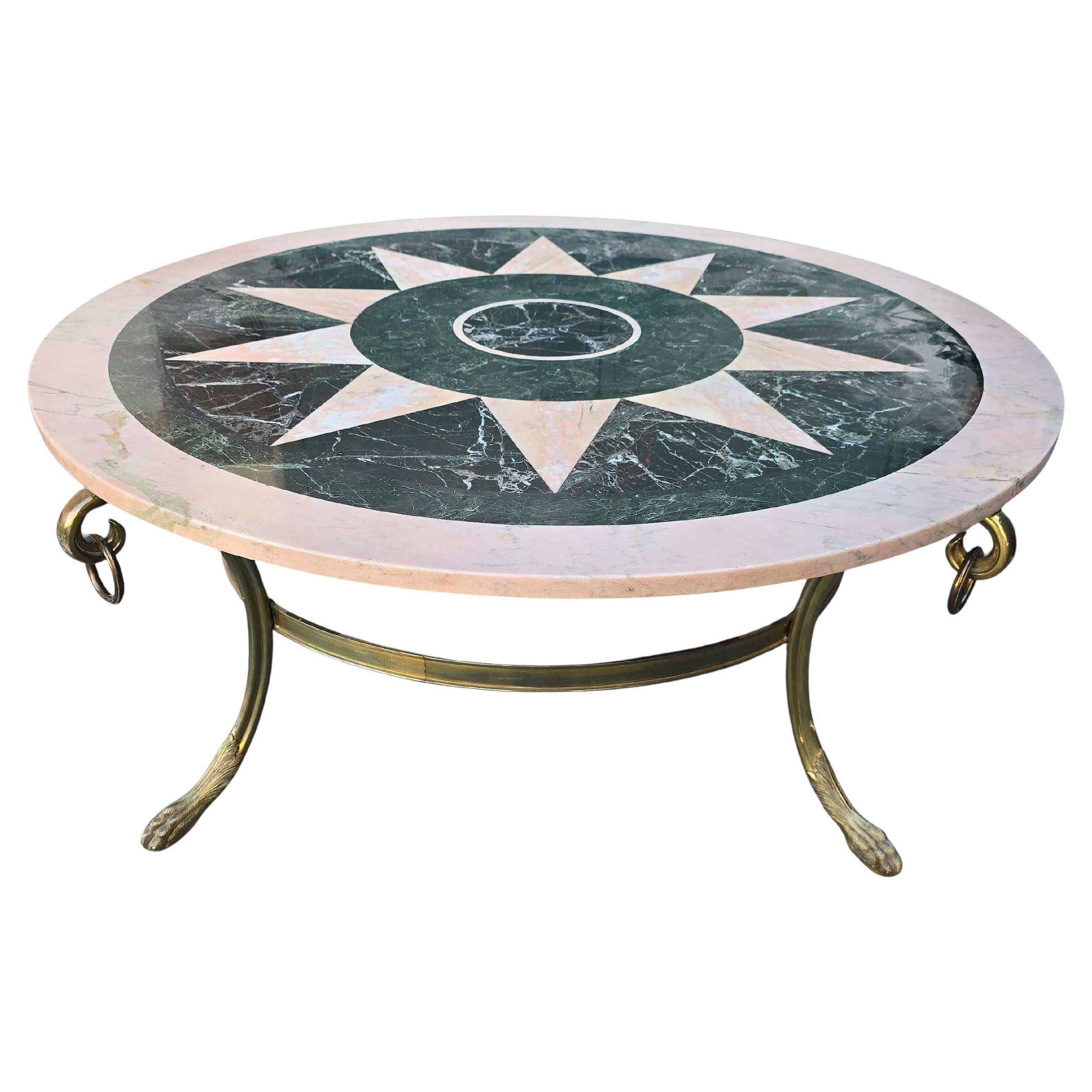 Mid-Century Italian Marble Inlay Coffee Table with Gilt Bronze Base, 1950s For Sale