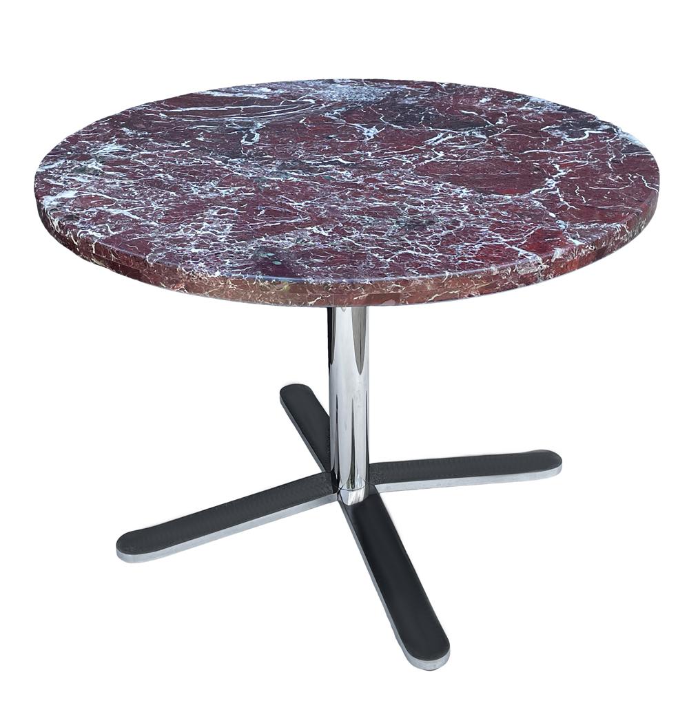 Table de salle à manger ou table basse ronde italienne mi-siècle en marbre avec base chromée Bon état - En vente à Philadelphia, PA