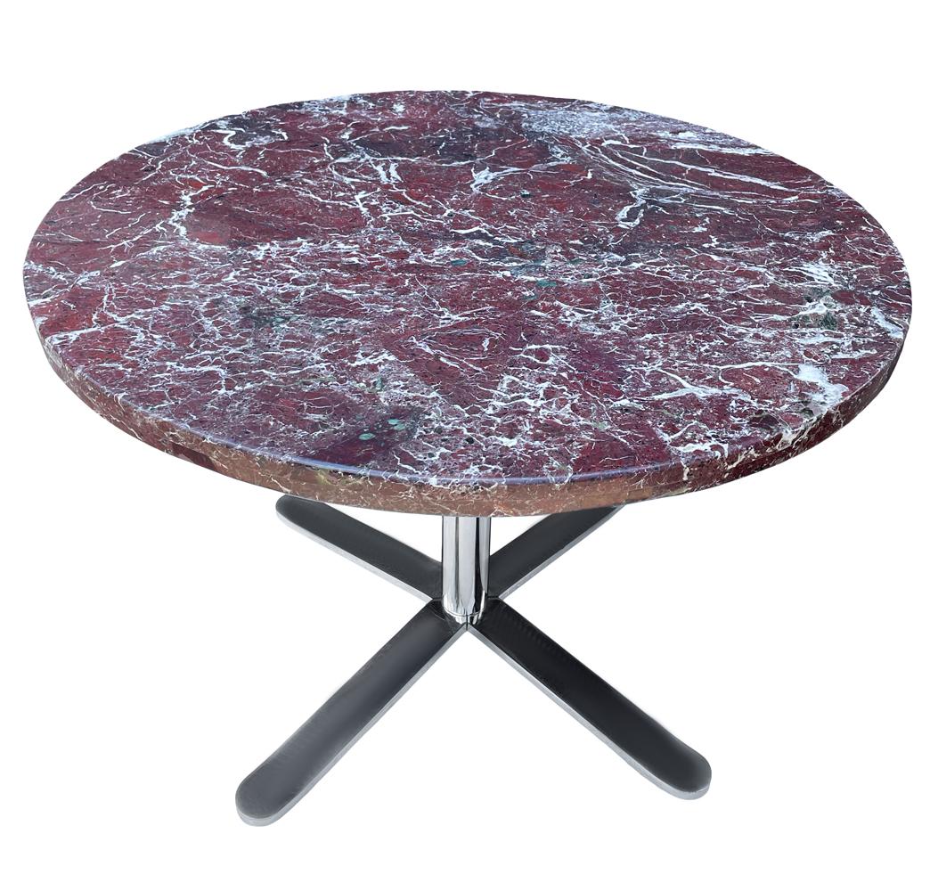 Chrome Table de salle à manger ou table basse ronde italienne mi-siècle en marbre avec base chromée en vente