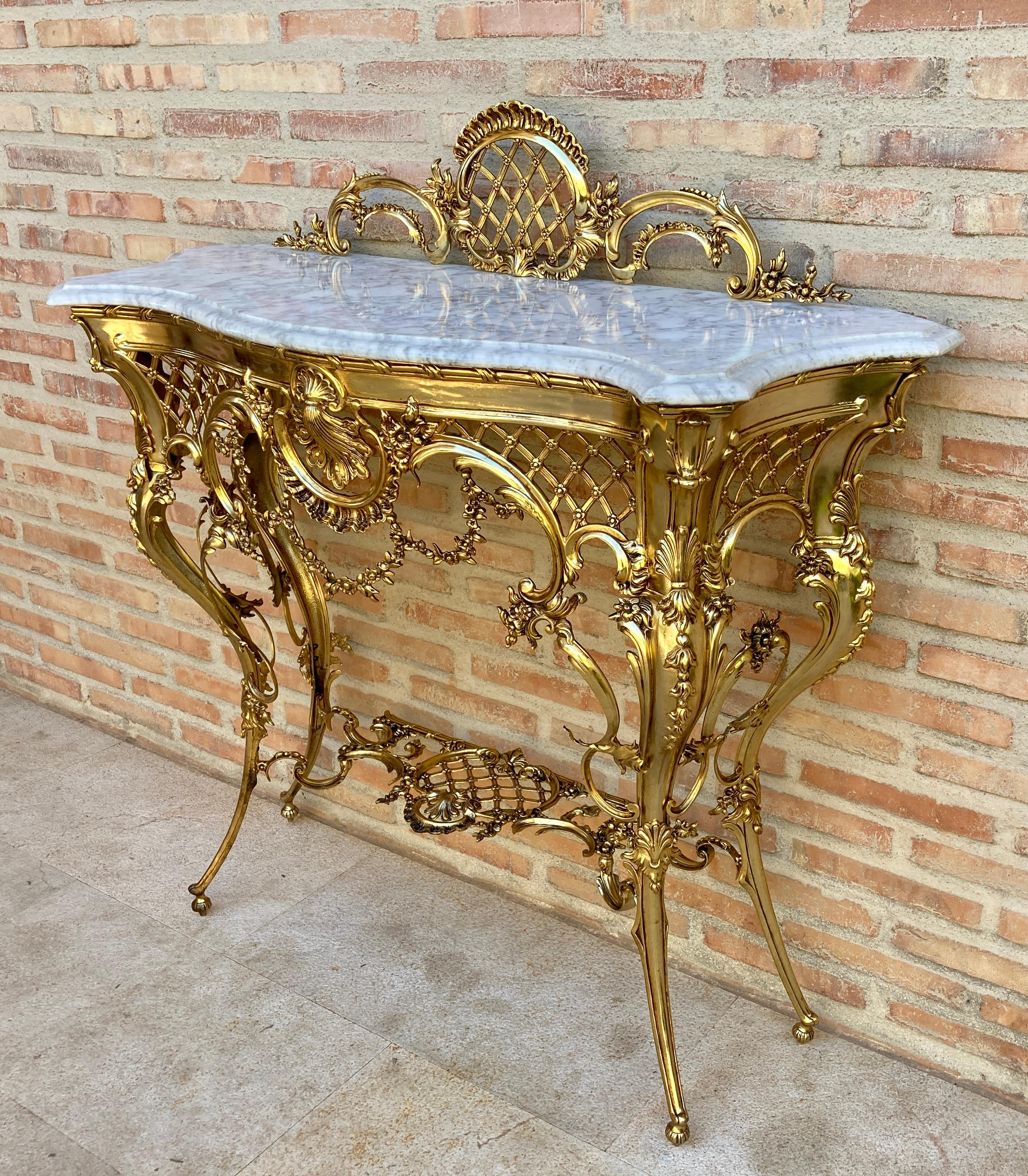 Neoclassical Revival Mid Century Italian Marble Top & Bronze Console