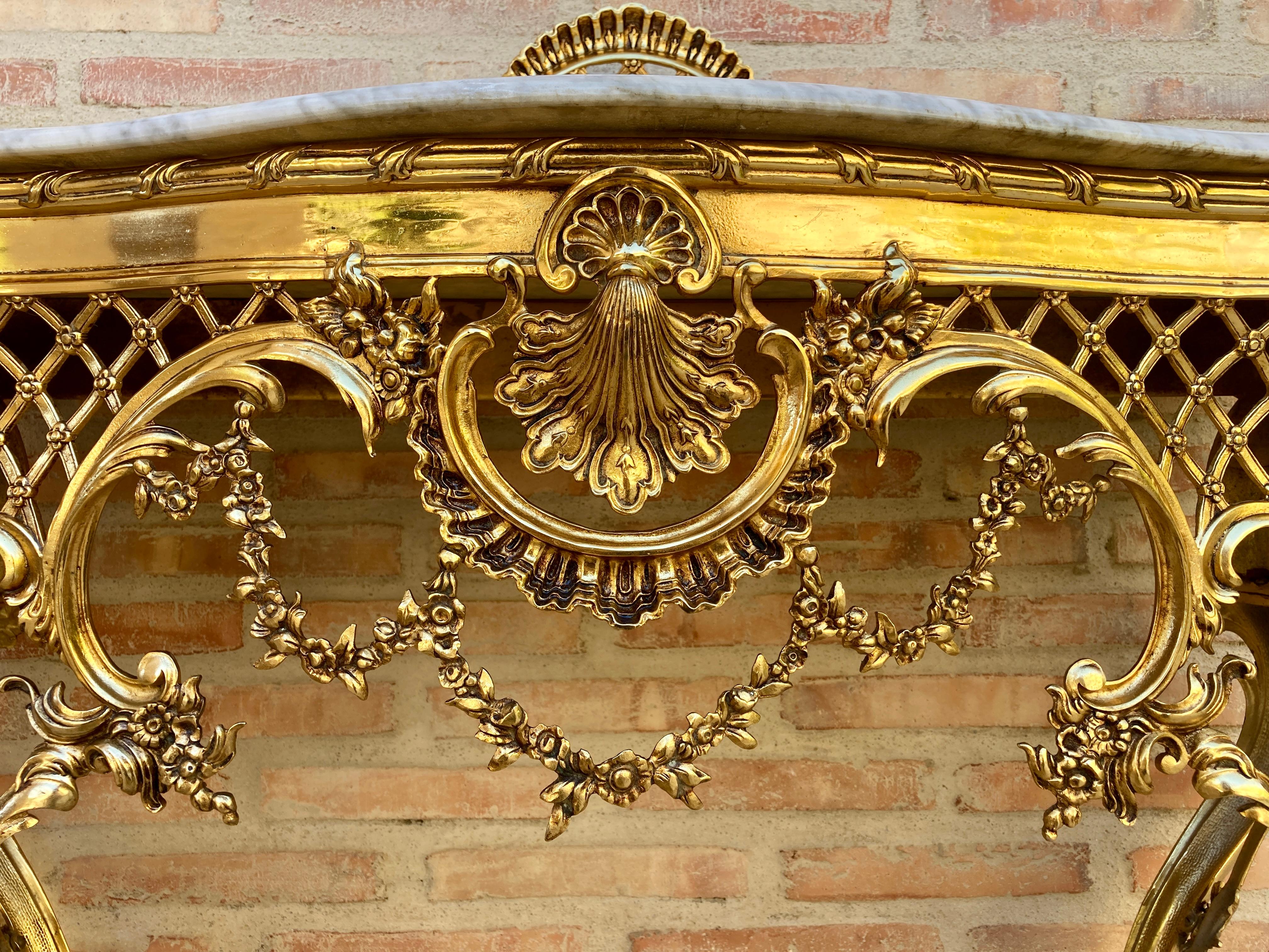 20th Century Mid Century Italian Marble Top & Bronze Console