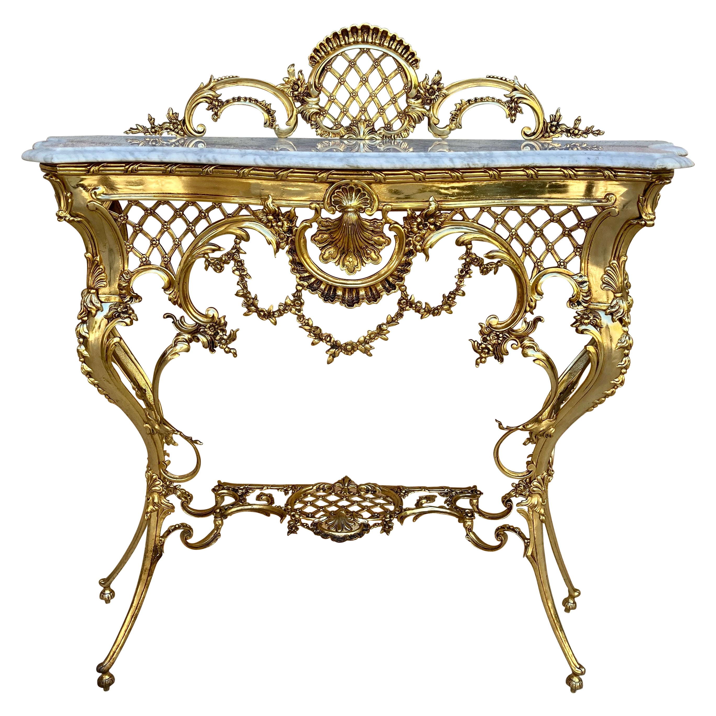 Mid Century Italian Marble Top & Bronze Console
