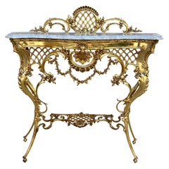 Mid Century Italian Marble Top & Bronze Console