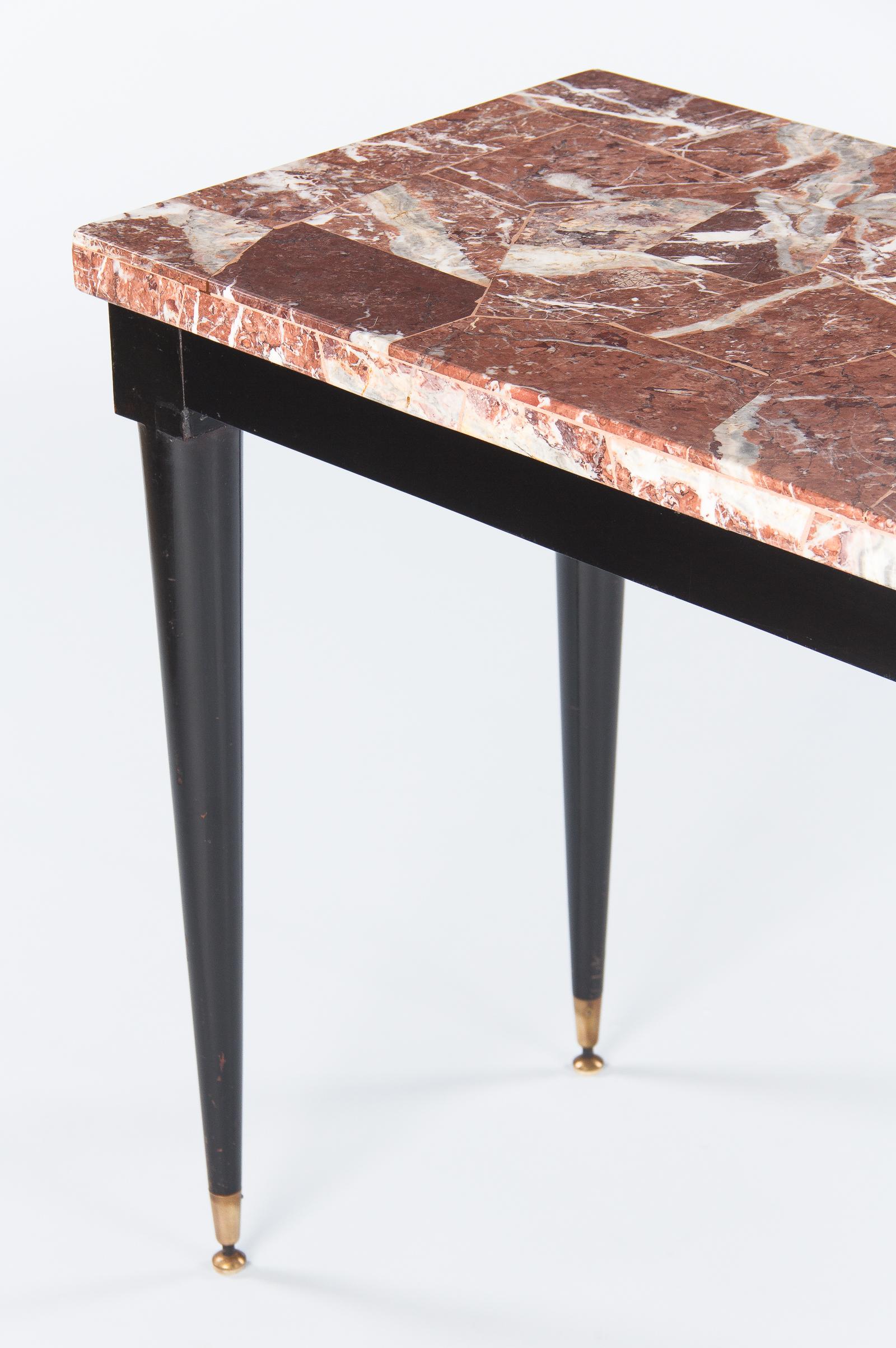 Midcentury Italian Marble-Top and Lacquered Wood Console Table, 1950s 6