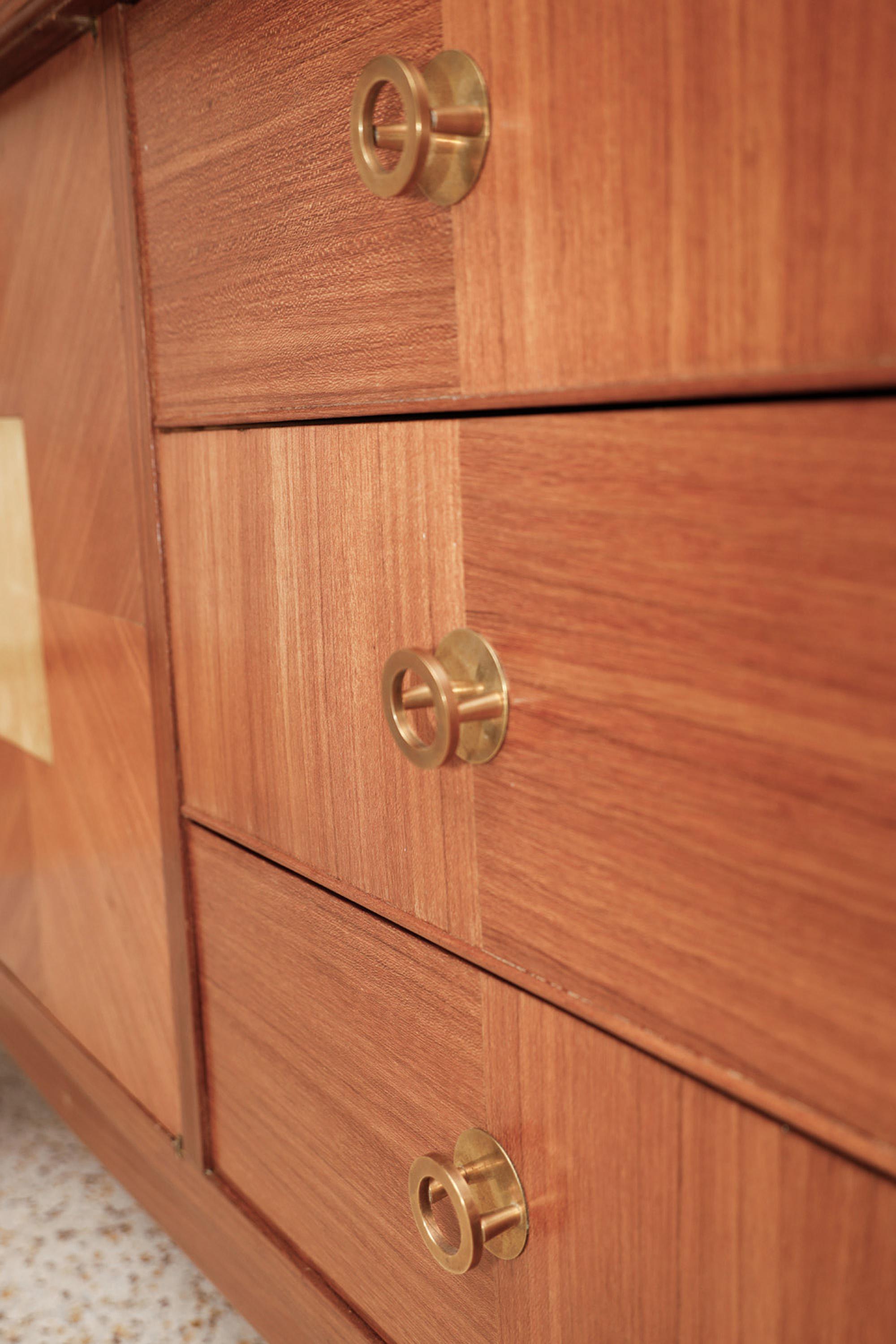 Mid-Century Italian Marquetry Wood and Parchment Credenza For Sale 5