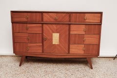 Mid-Century Italian Marquetry Wood and Parchment Credenza