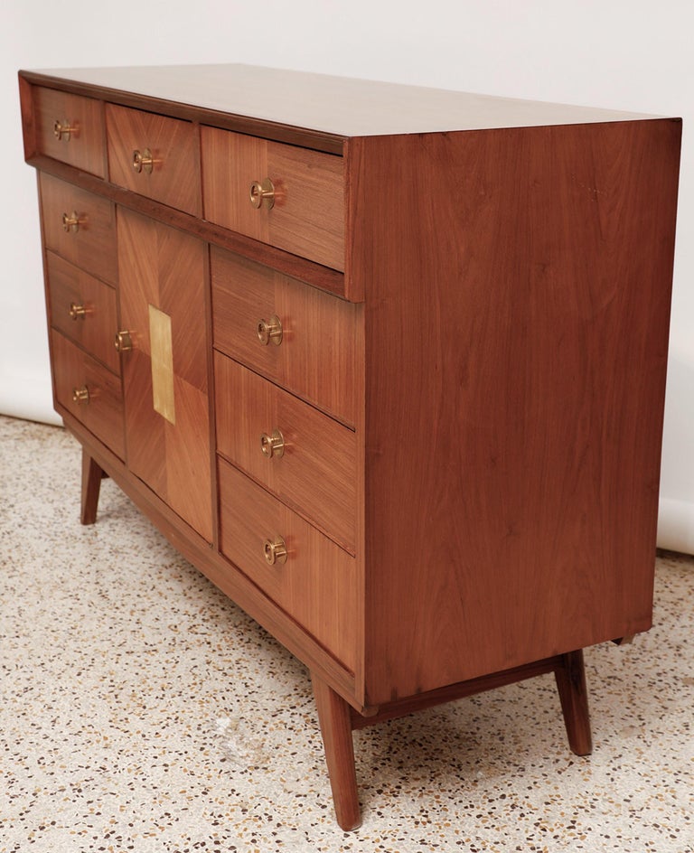 Mid-Century Modern Mid-Century Italian Marquetry Wood and Parchment Credenza For Sale