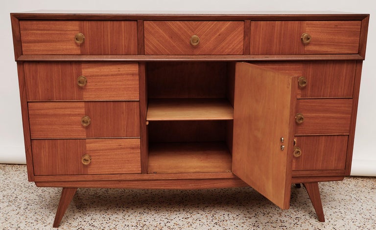 Inlay Mid-Century Italian Marquetry Wood and Parchment Credenza For Sale
