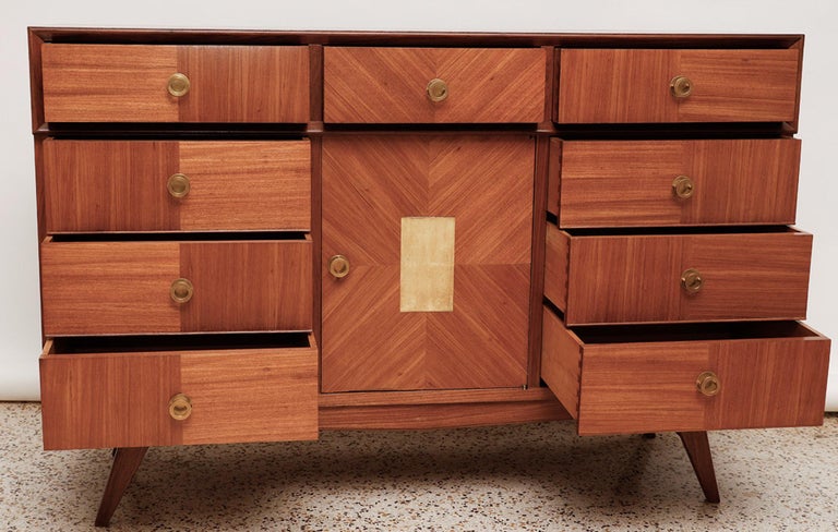 Mid-Century Italian Marquetry Wood and Parchment Credenza In Good Condition For Sale In North Miami, FL