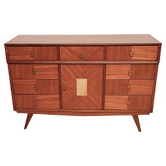 Mid-Century Italian Marquetry Wood and Parchment Credenza