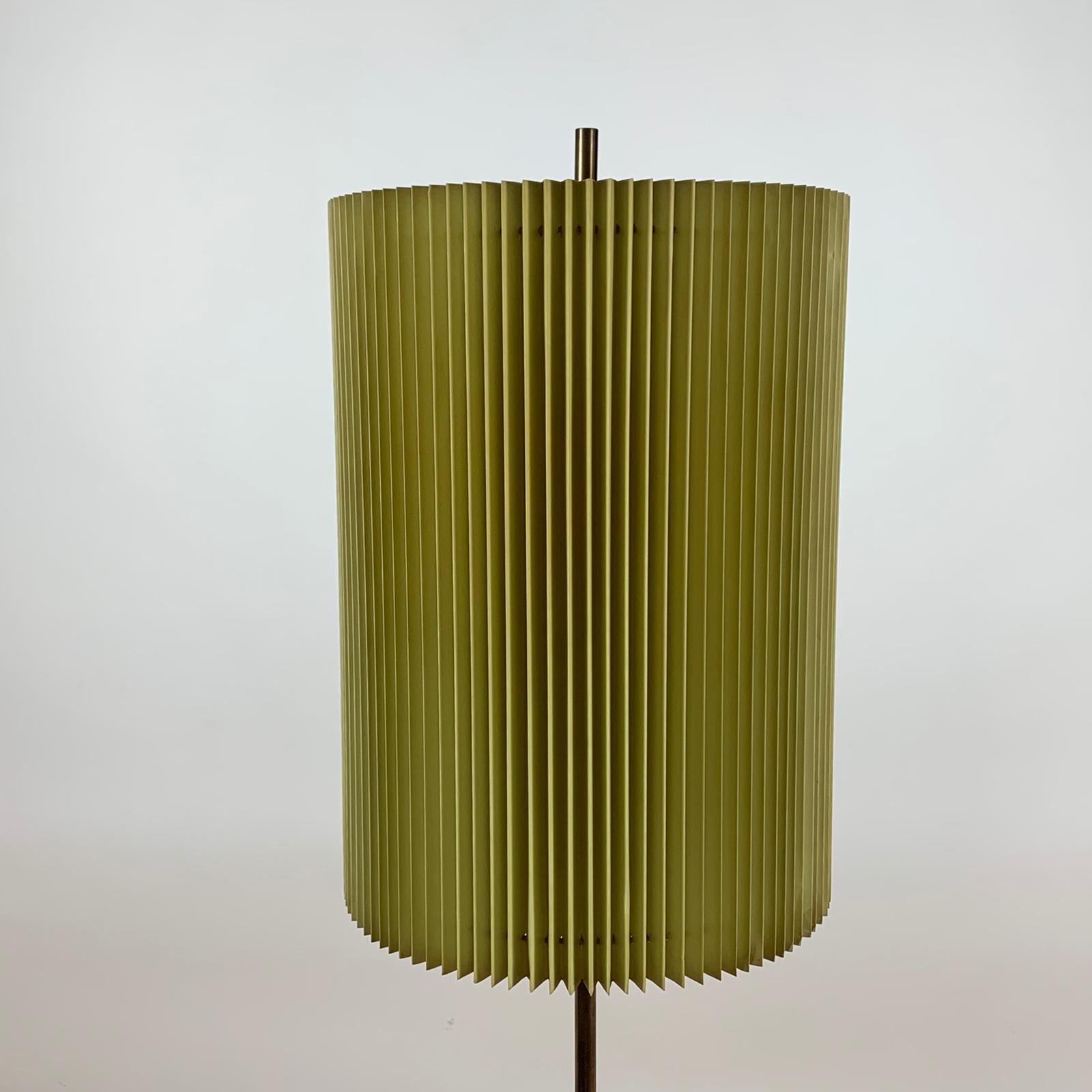 Acrylic Midcentury Italian Metal Brass-Plated Lime Green Lampshade Floor Lamp