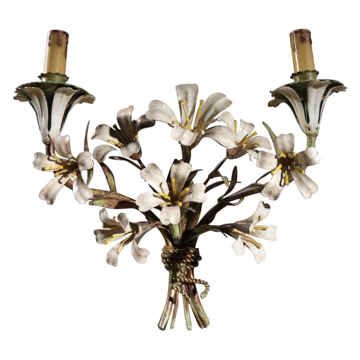 Midcentury Italian Metal Flower Wall Lamp For Sale