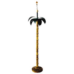 Mid-Century Italian Metal Tole Palm Leaf and Faux Bamboo Floor Lamp