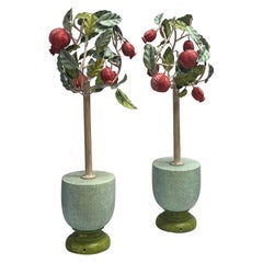 Mid-Century Italian Metal Tole Pomegranate Topiaries, Pair