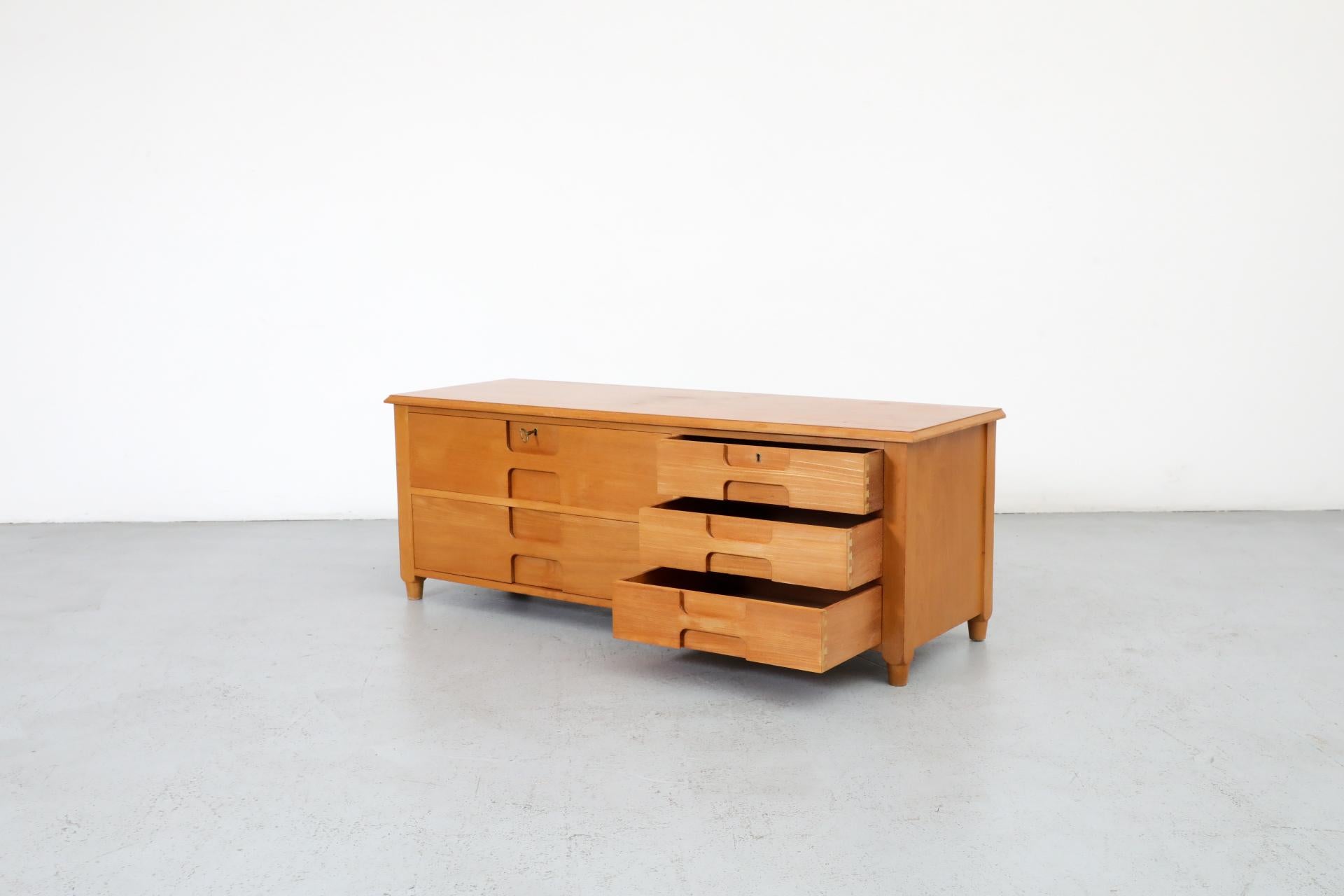 Wood Mid-Century, Italian, Mini Credenza or Dresser with Carved Drawers