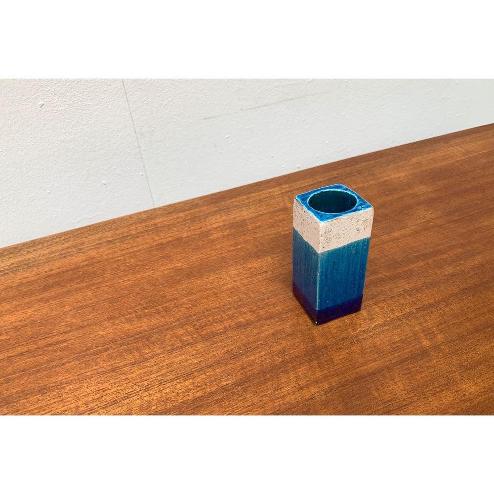 Mid-Century Modern Mid-Century Italian Minimalist Blue and White Pottery Vase From Bitossi, 1960s For Sale