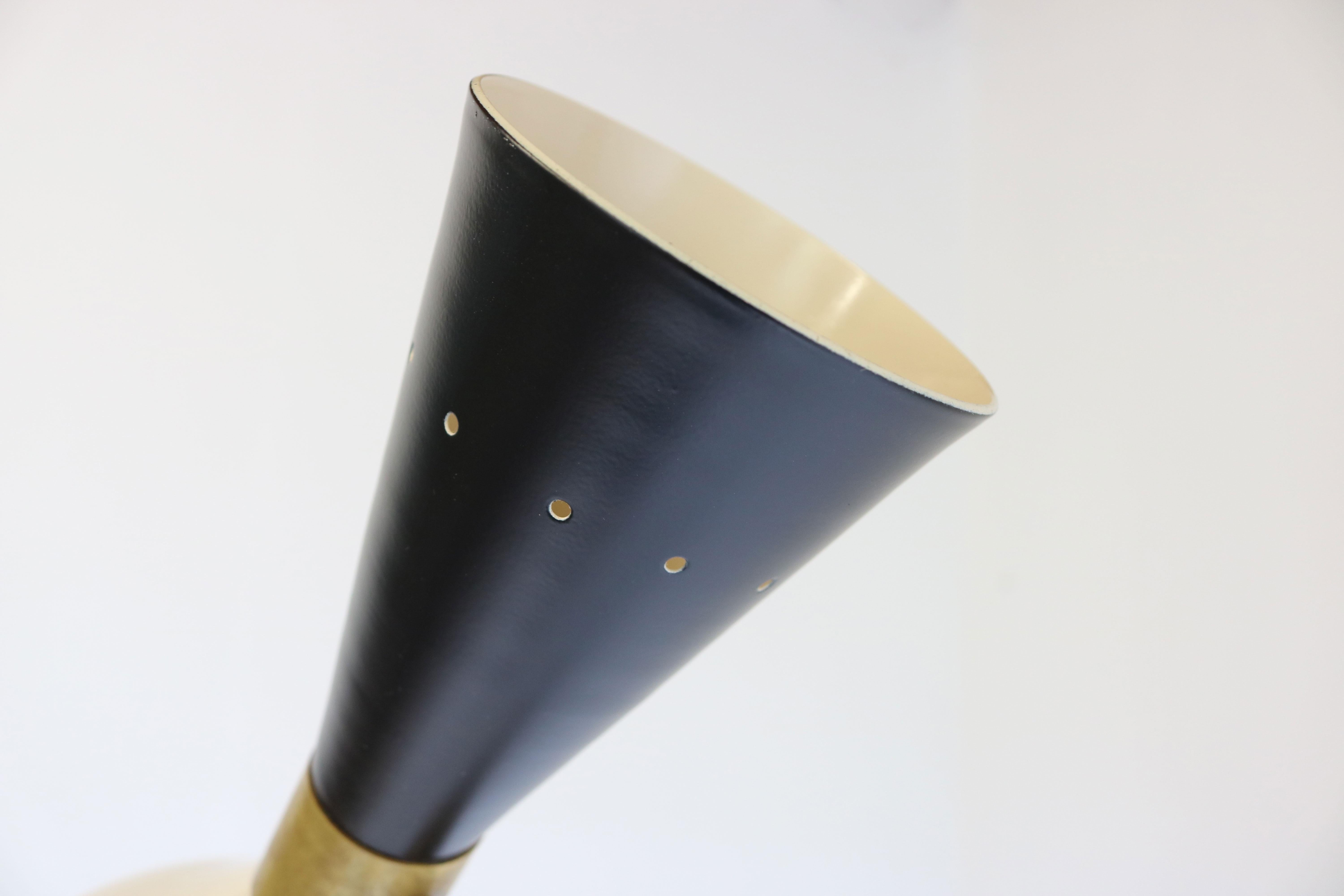 Mid-Century Modern Mid-Century Italian Minimalist Design Floor Lamp Brass 1950 Black White Tripod For Sale